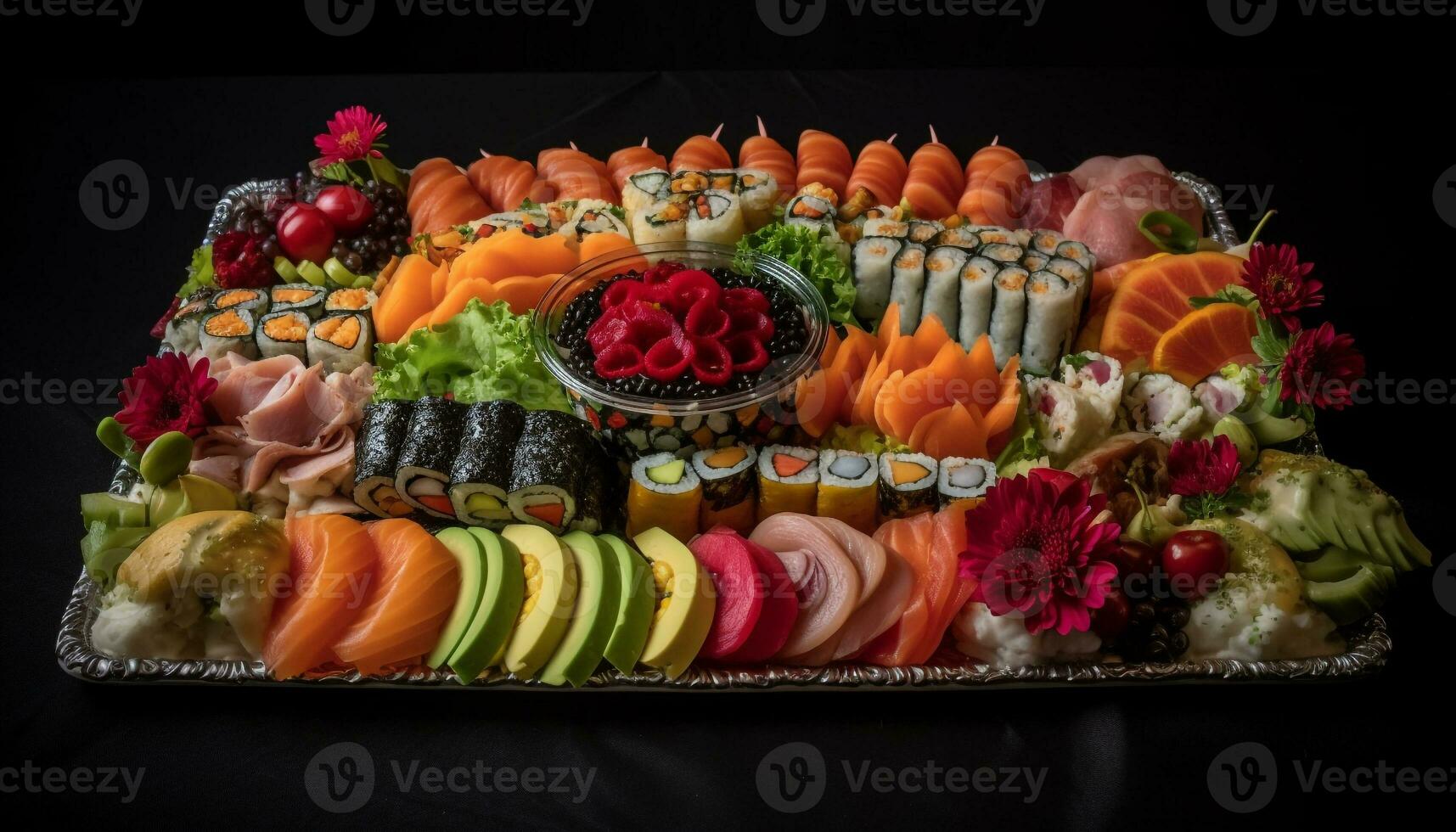 Fresh seafood and rice rolled up nicely generated by AI photo