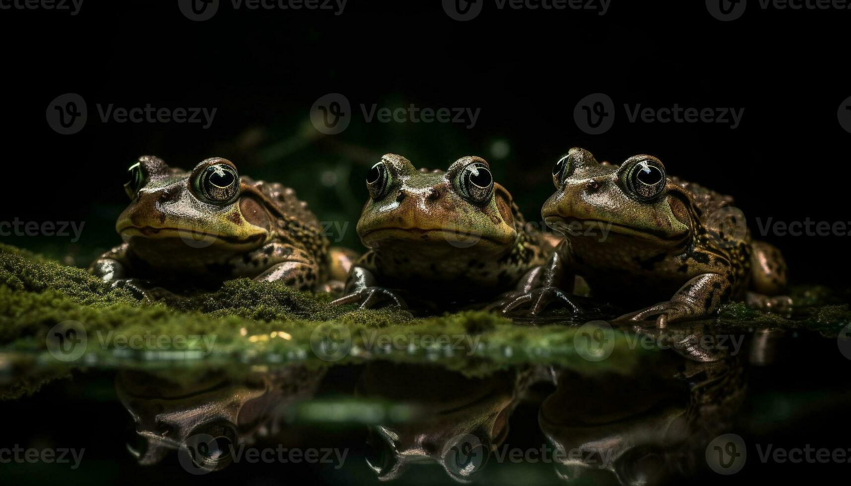 Green toad sitting on leaf, watching water generated by AI photo