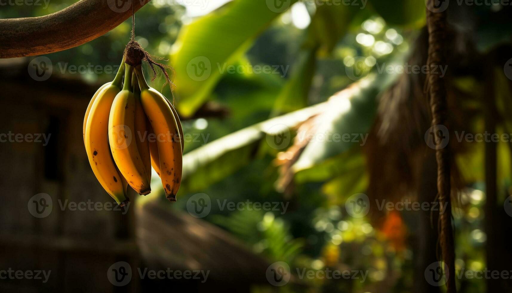 Ripe bananas hanging from a tropical tree generated by AI photo
