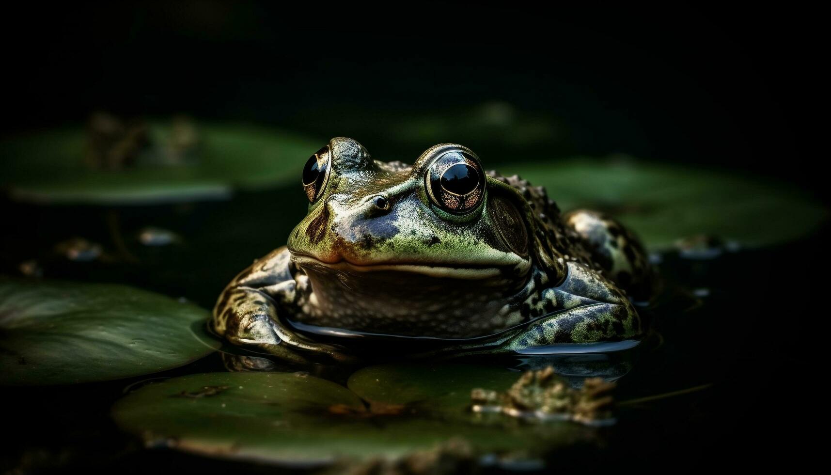 toad sitting in wet green pond generated by AI photo