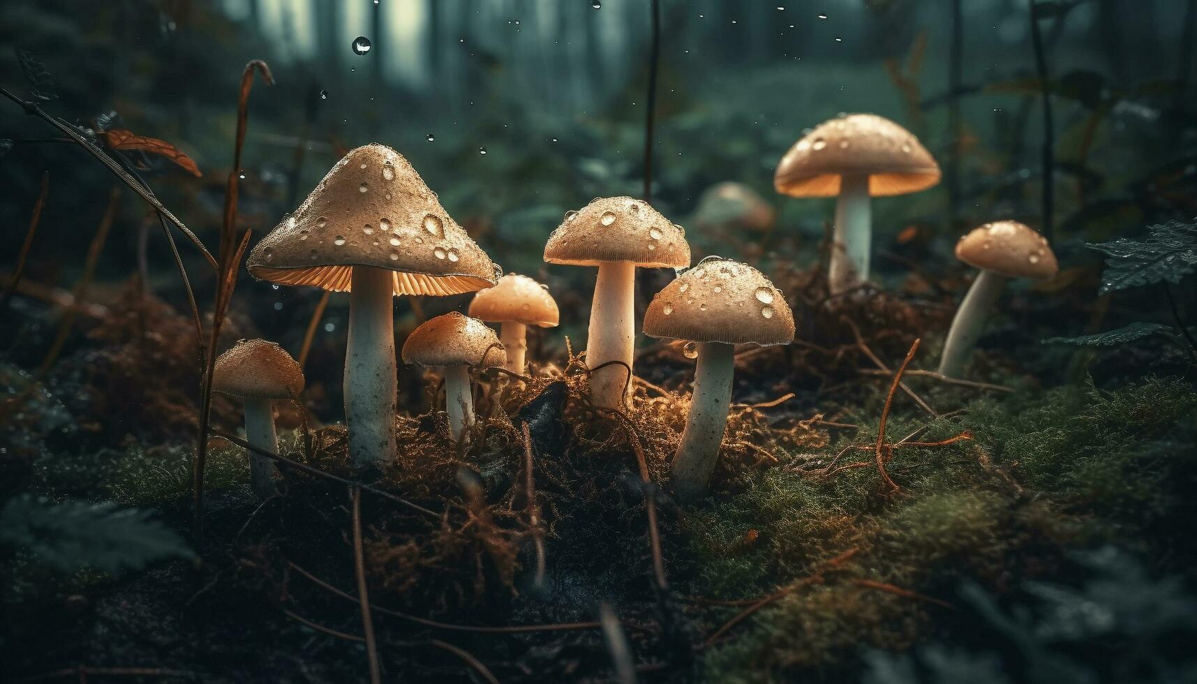 Poisonous toadstool cap spotted in autumn forest generated by AI photo