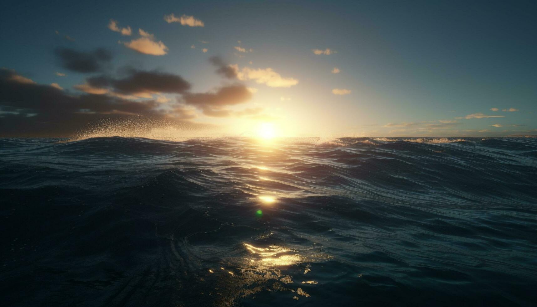 Sunrise over tranquil seascape, a heavenly adventure generated by AI photo