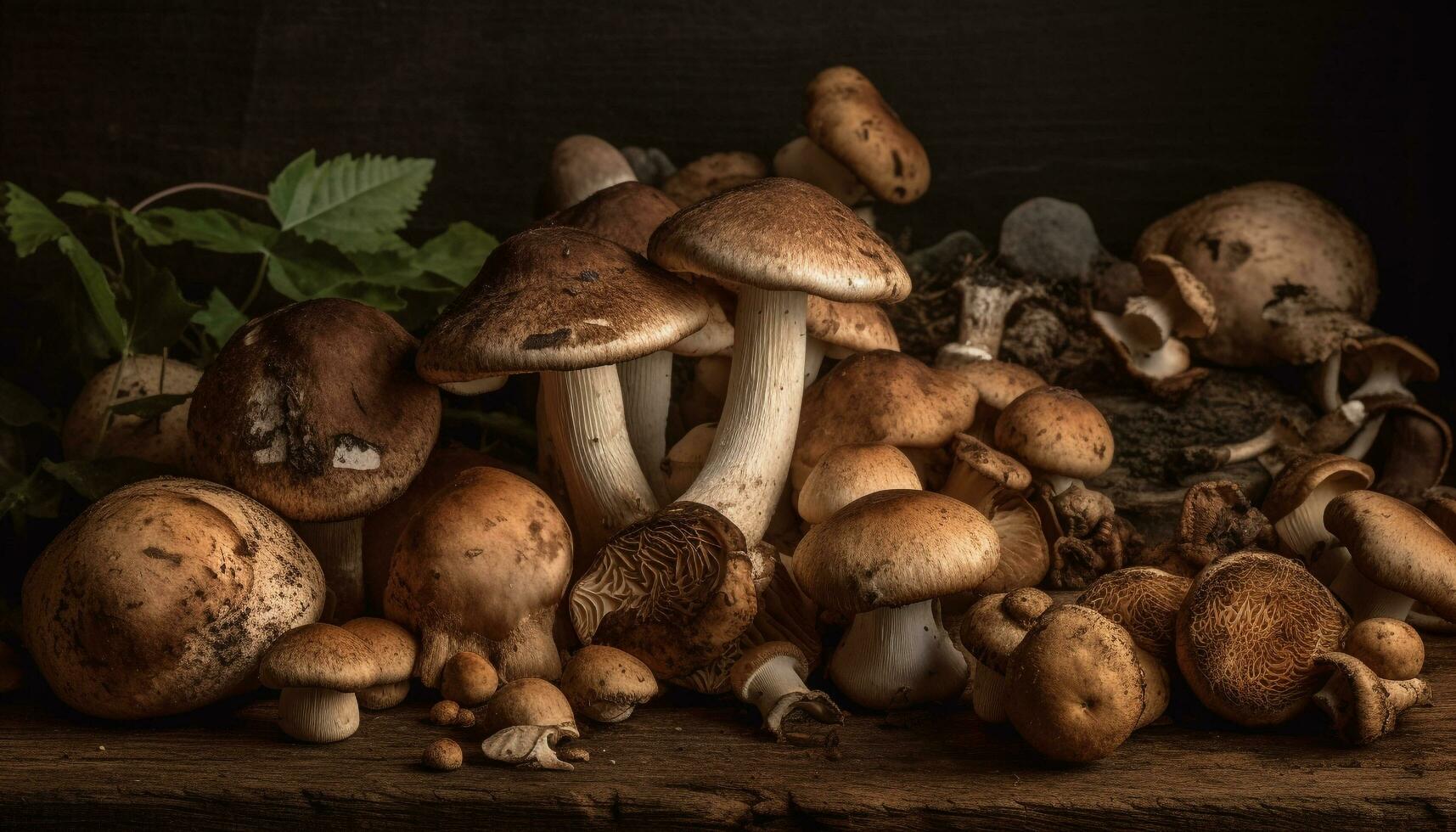 Fresco orgánico porcini y shiitake hongos para Cocinando generado por ai foto