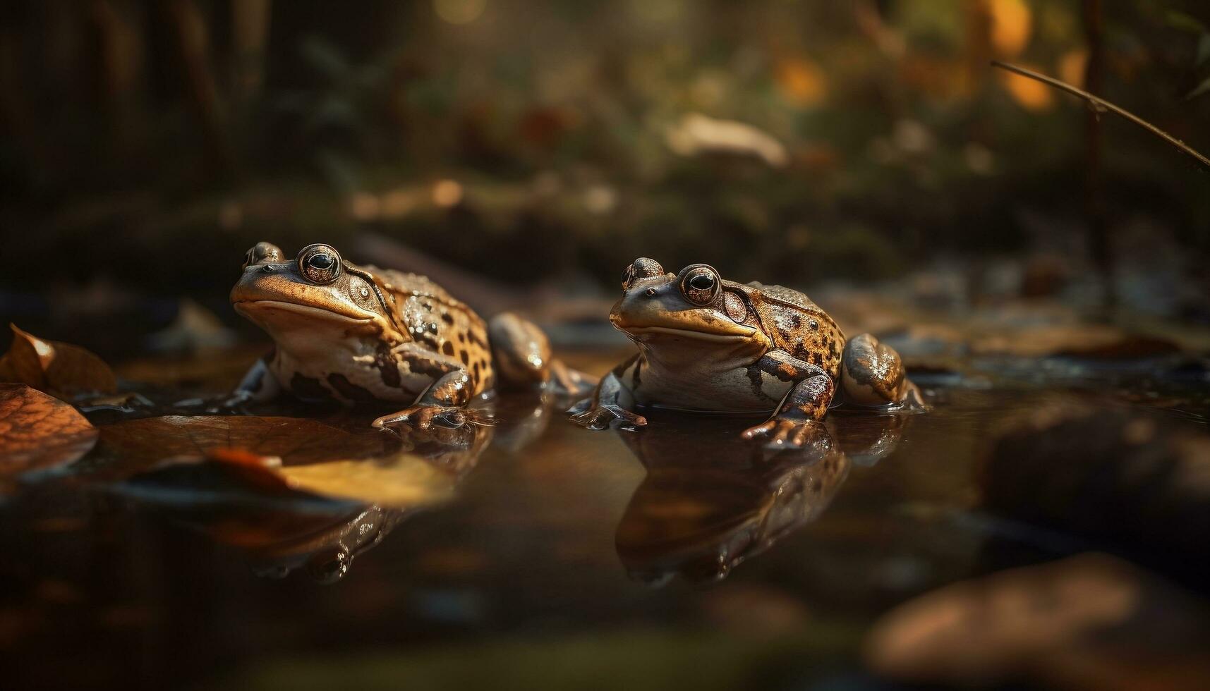 Slimy toad sitting in wet pond water generated by AI photo