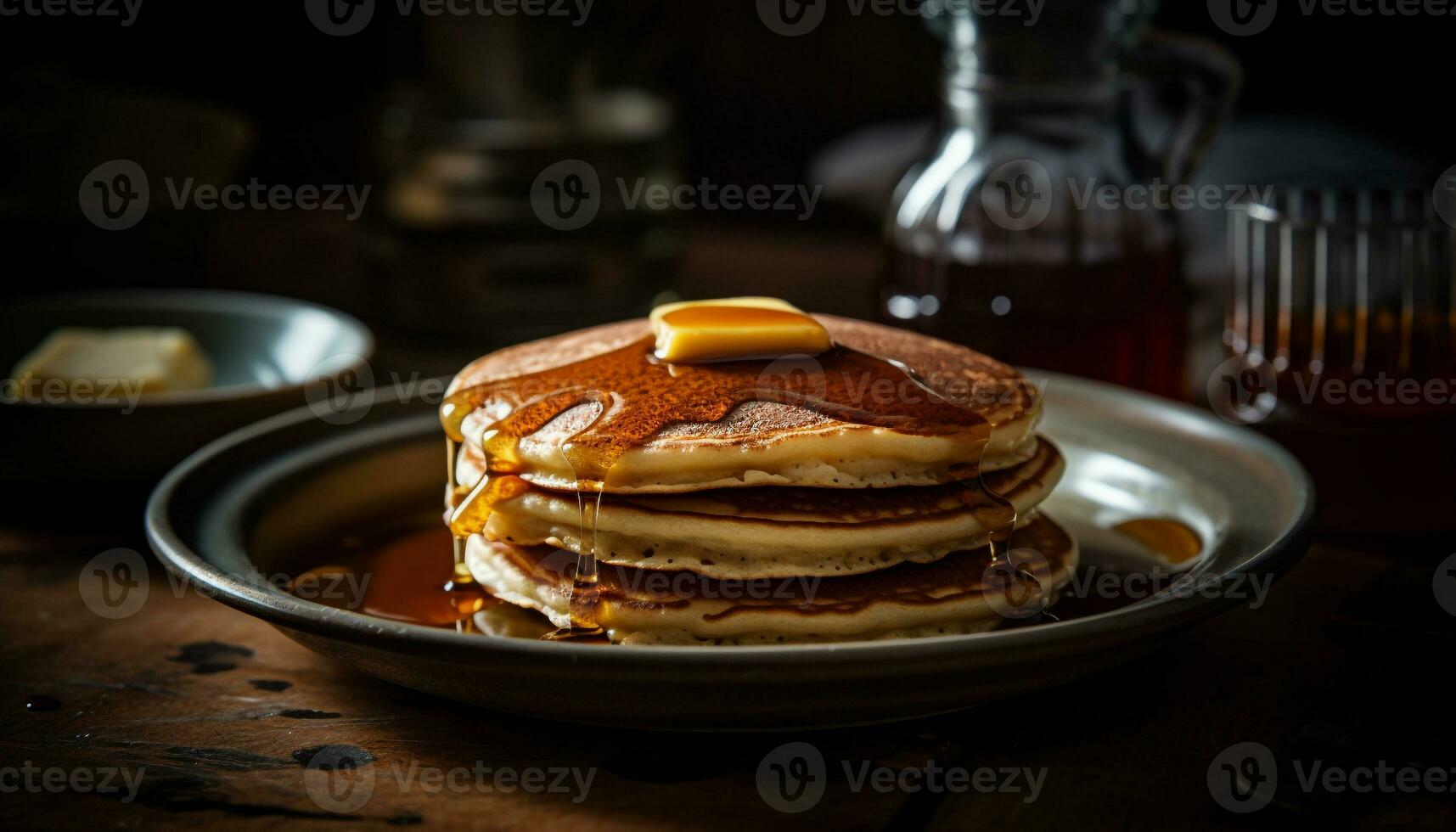 Stack of homemade pancakes with honey syrup generated by AI photo