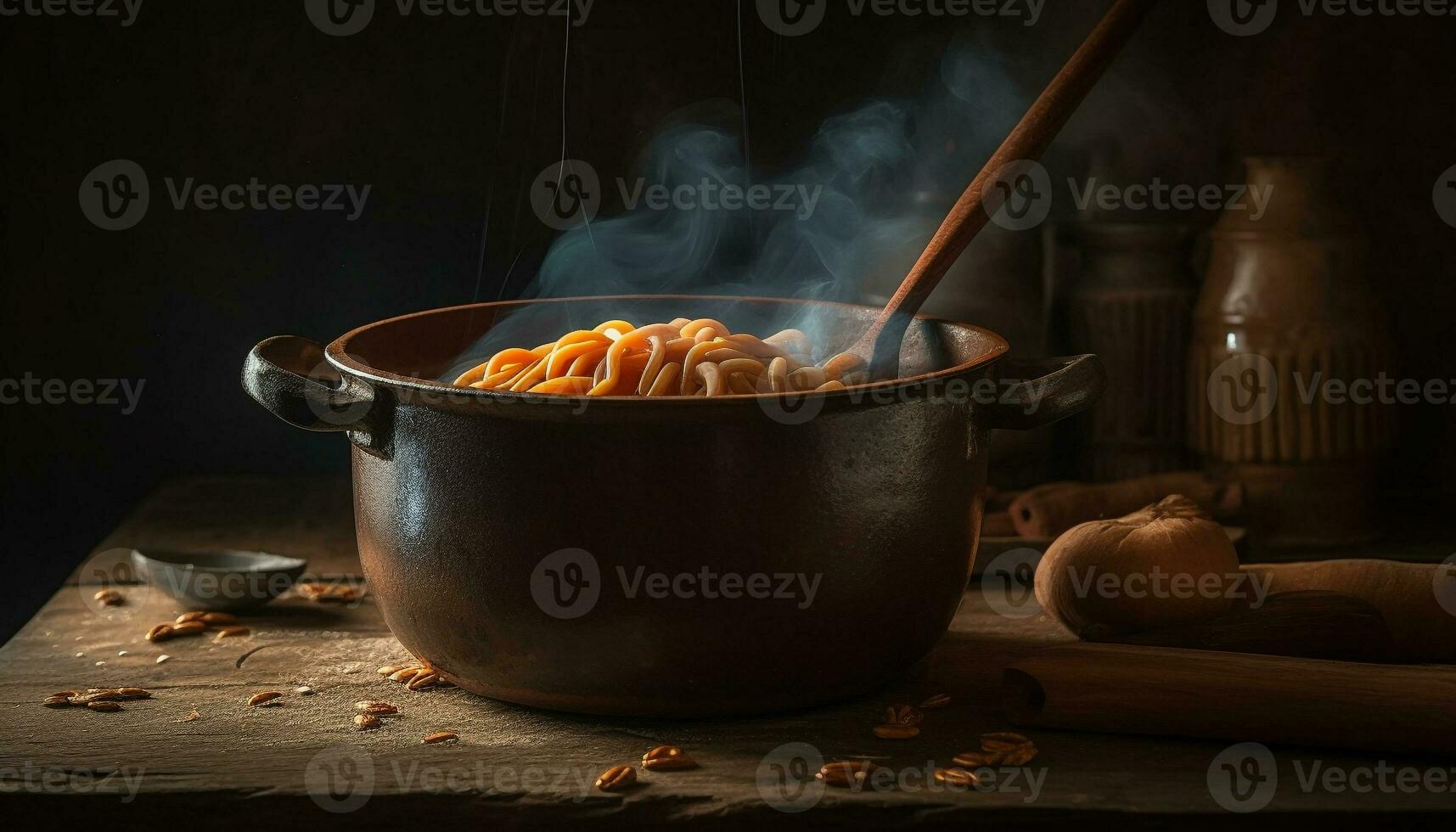 rústico sopa bol, cocido terminado abierto fuego generado por ai foto