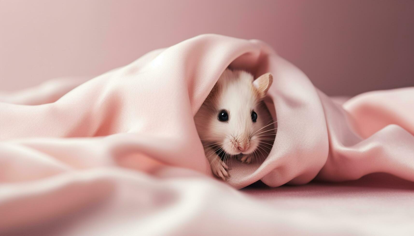 Fluffy pink mouse, small and cute, looking generated by AI photo