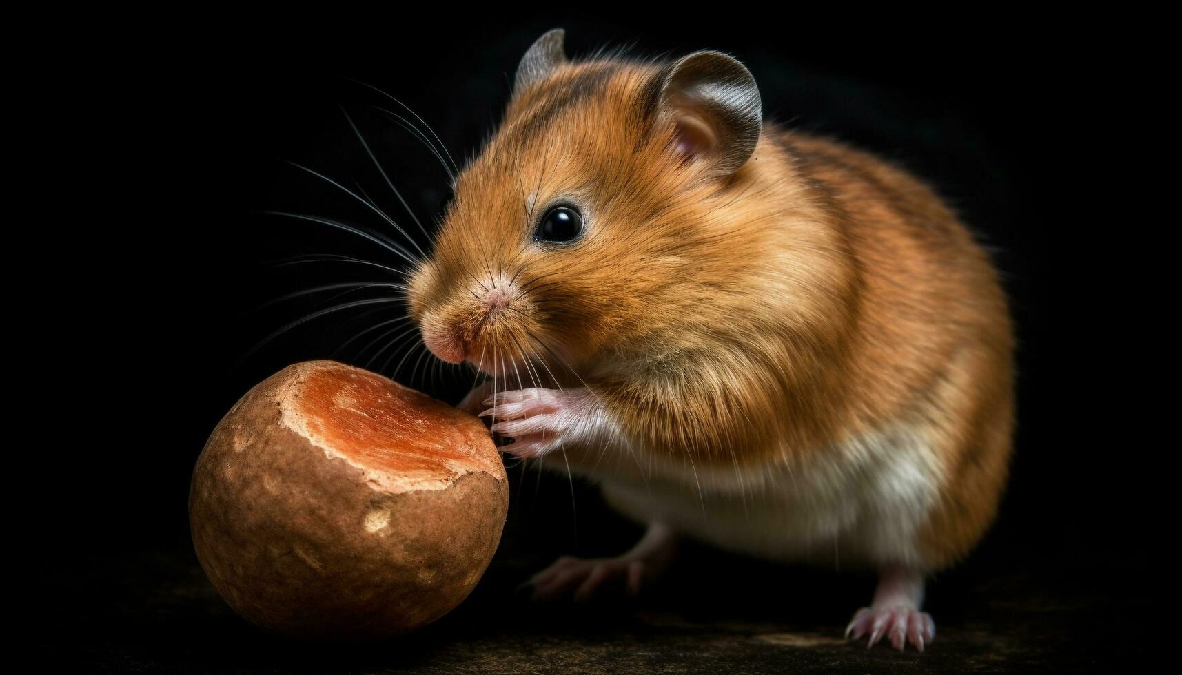 Fluffy guinea pig eating food in studio generated by AI photo