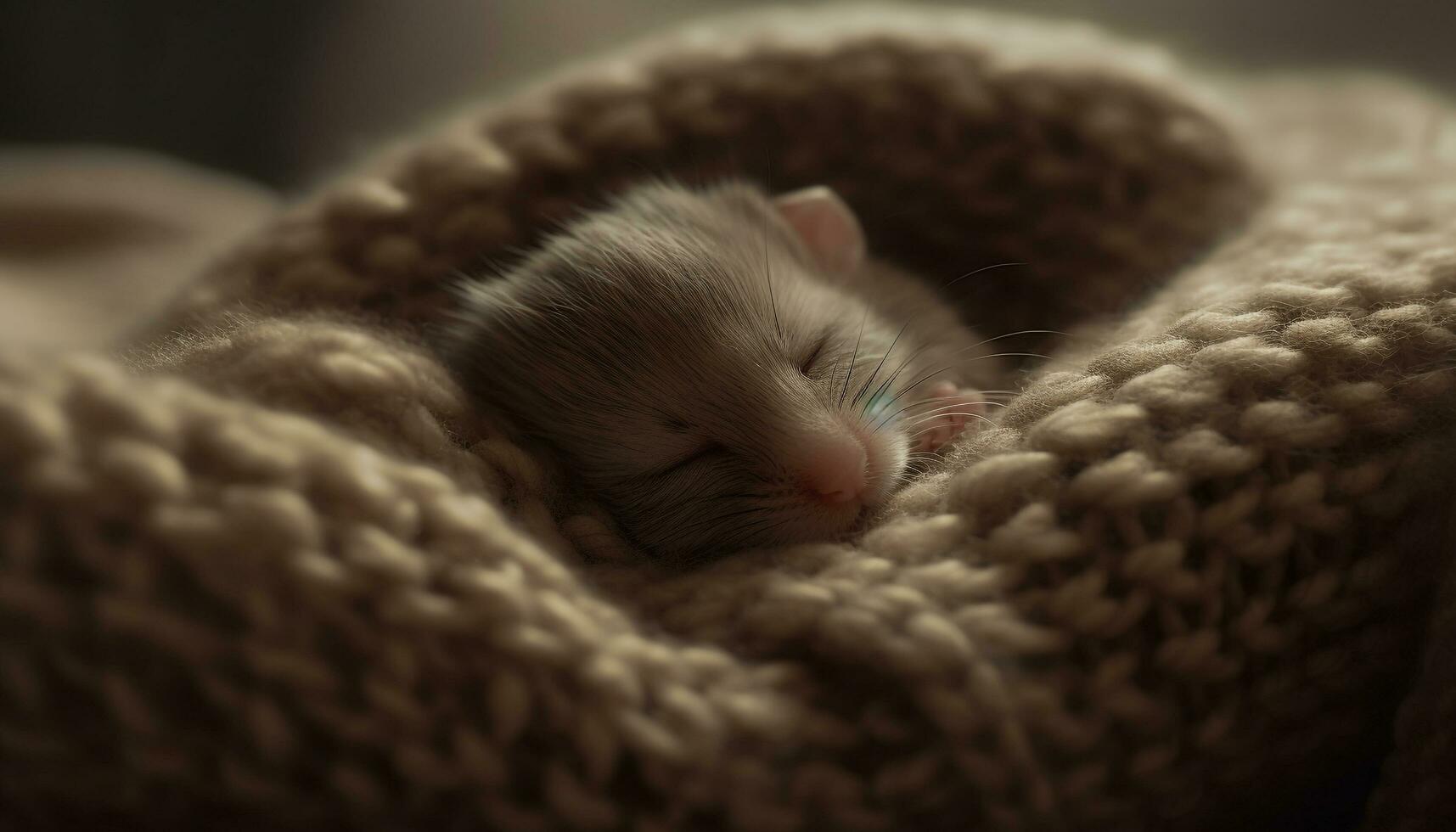 Fluffy kitten sleeping, comfortable and cute generated by AI photo