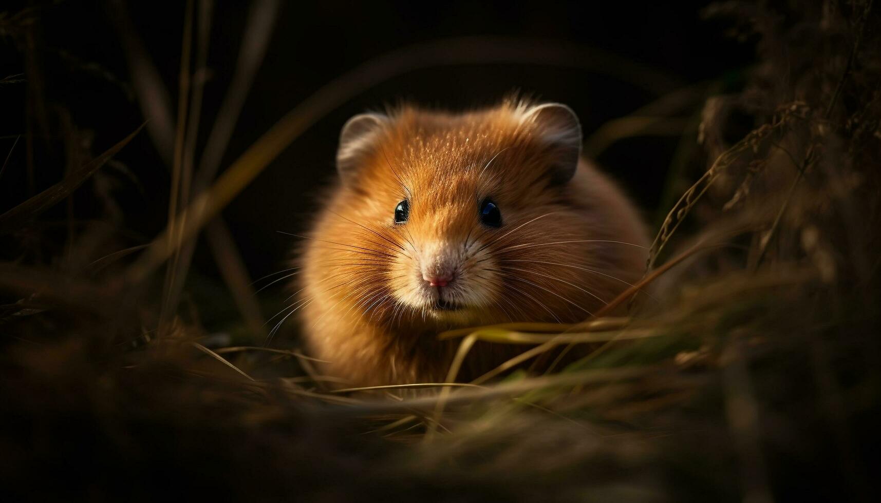 Fluffy guinea pig sitting in green grass generated by AI photo