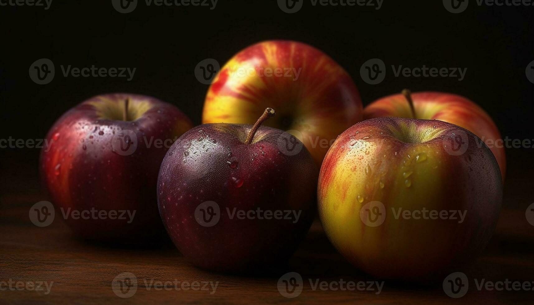 orgánico manzana gotas con Rocío en hoja generado por ai foto