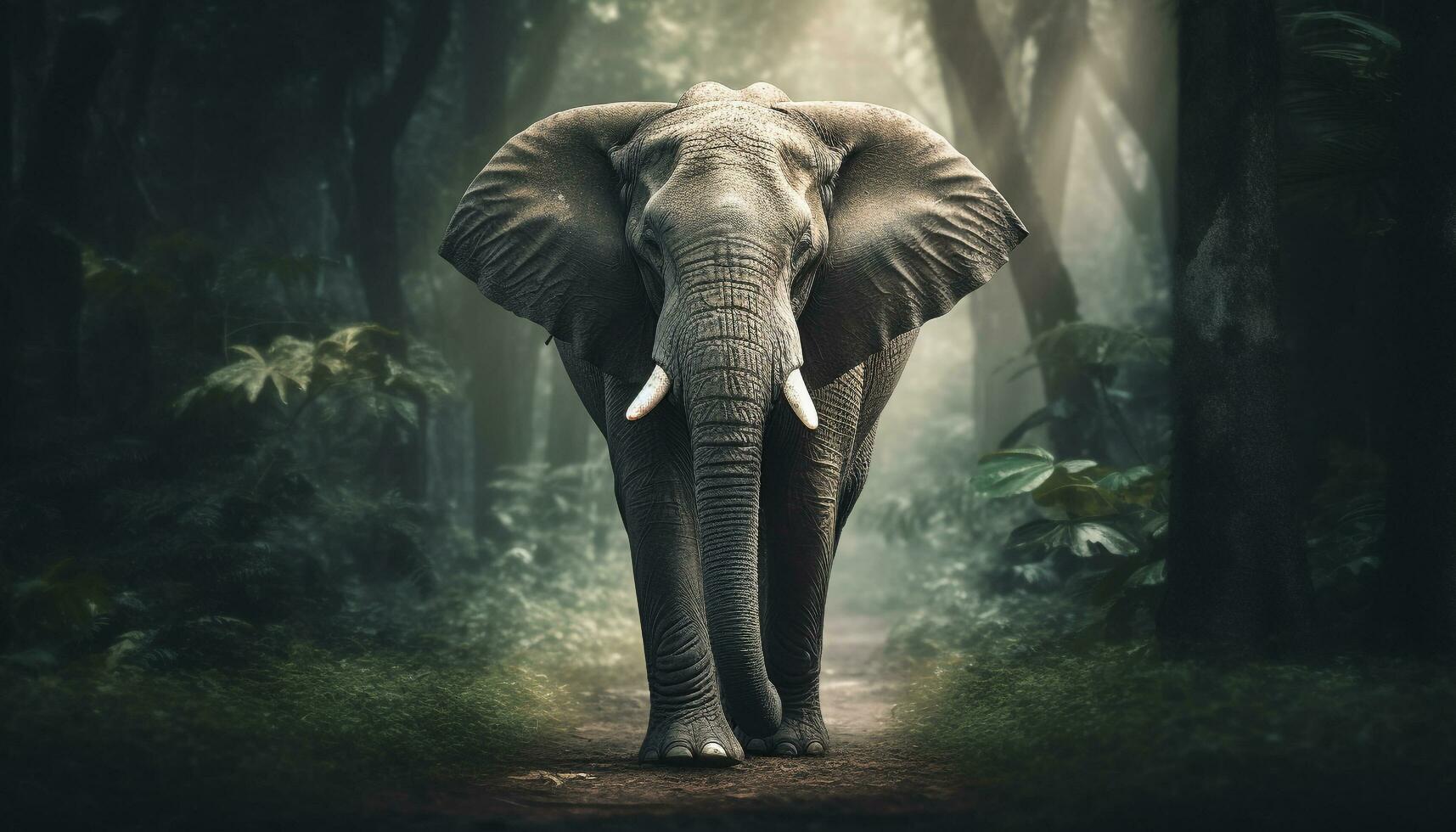 Majestic elephant walking in tranquil African forest generated by AI photo