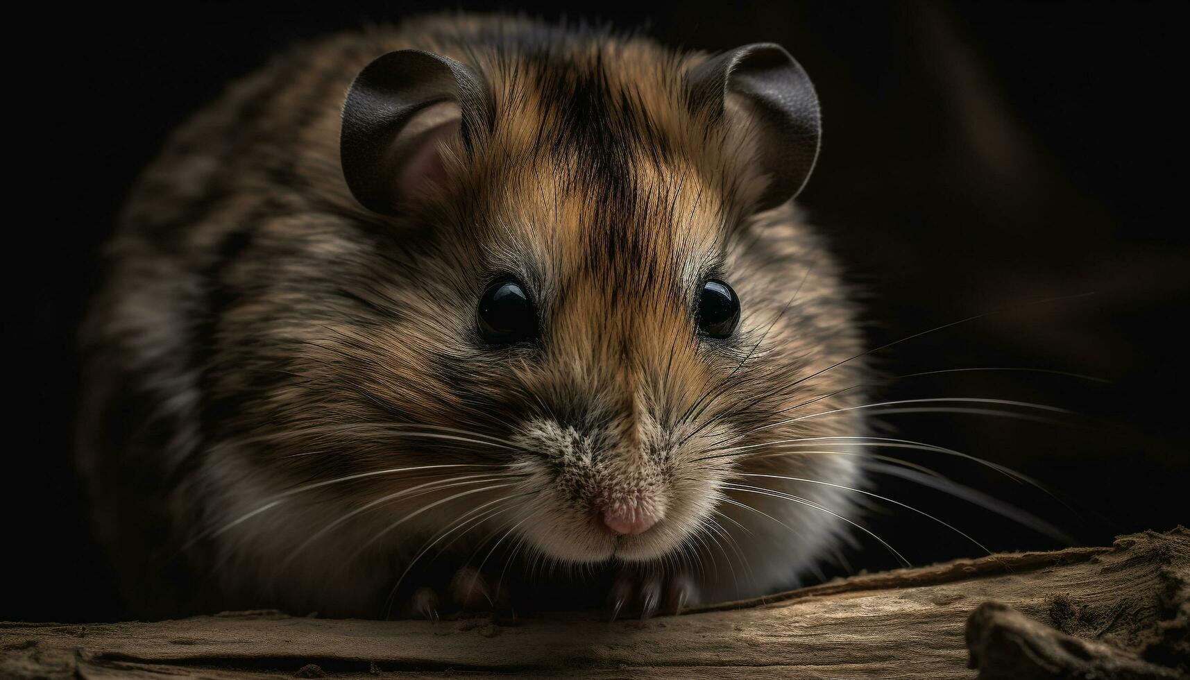 Fluffy rodent sitting in grass, looking shy generated by AI photo
