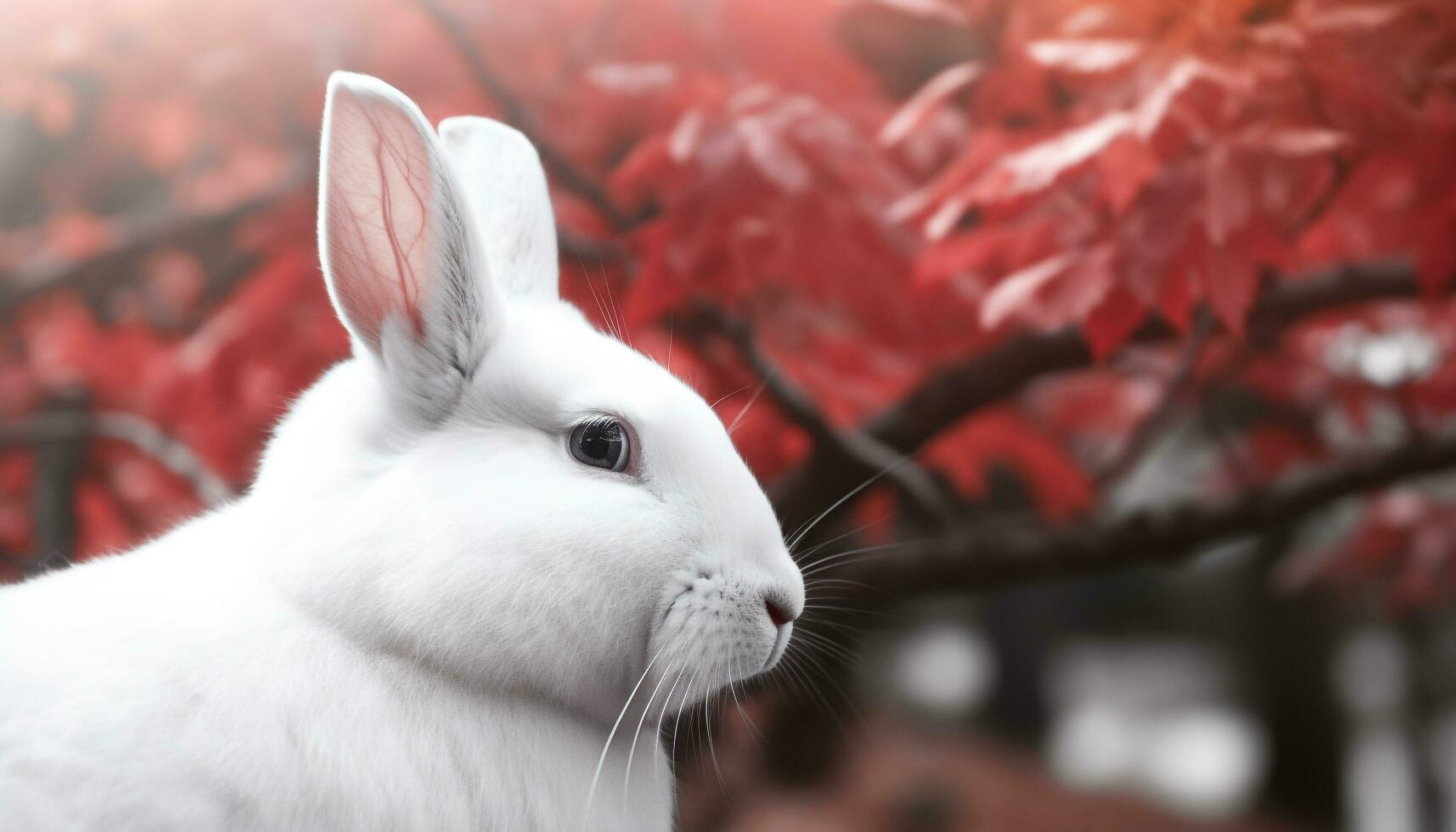 Fluffy baby rabbit sitting in nature grass generated by AI photo