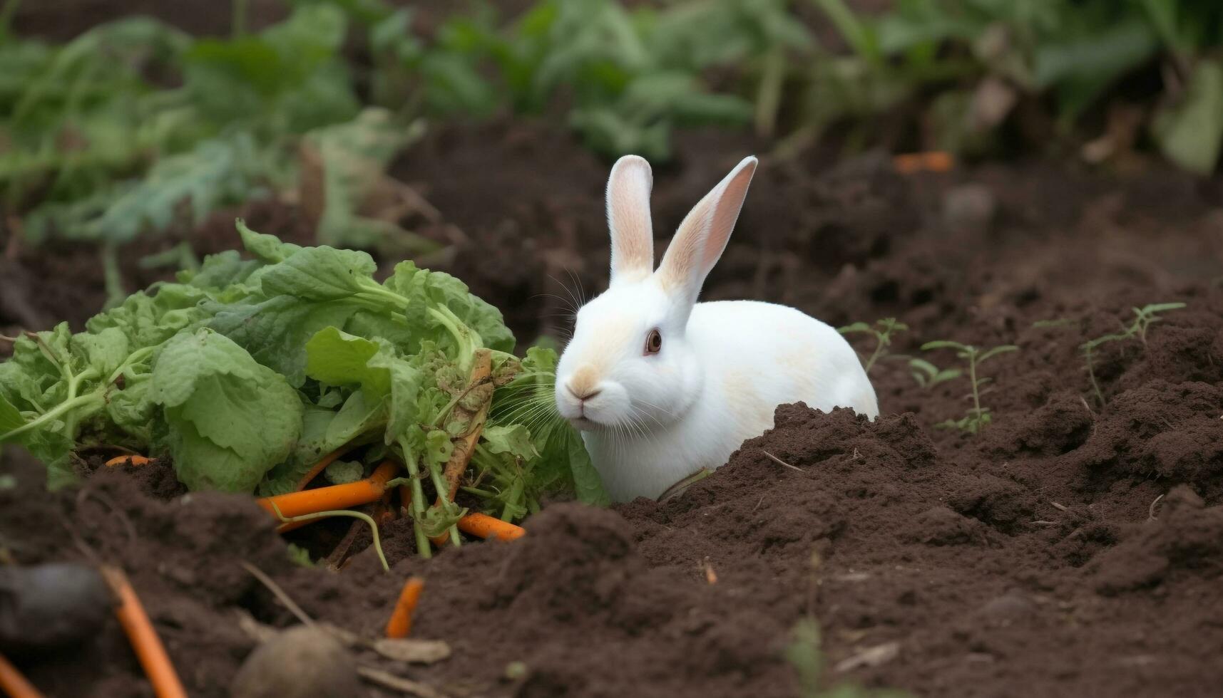 Organic carrot growth attracts cute baby rabbits generated by AI photo