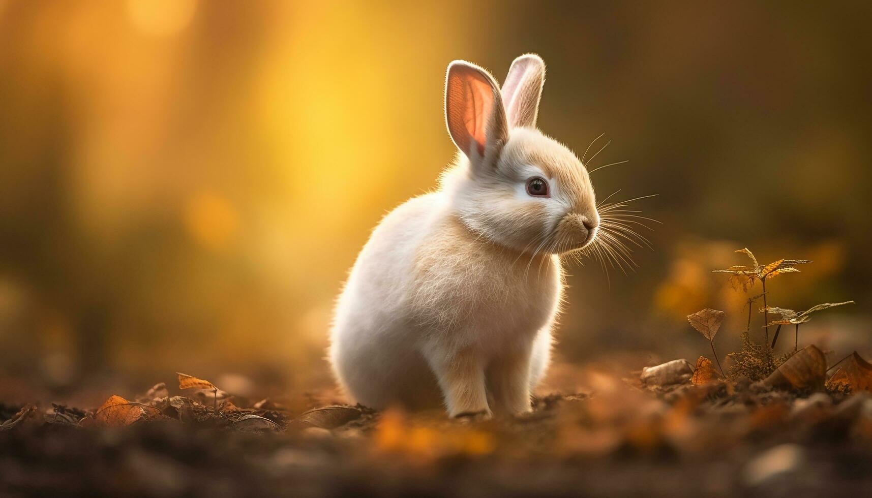 Fluffy baby rabbit sitting in green meadow generated by AI photo