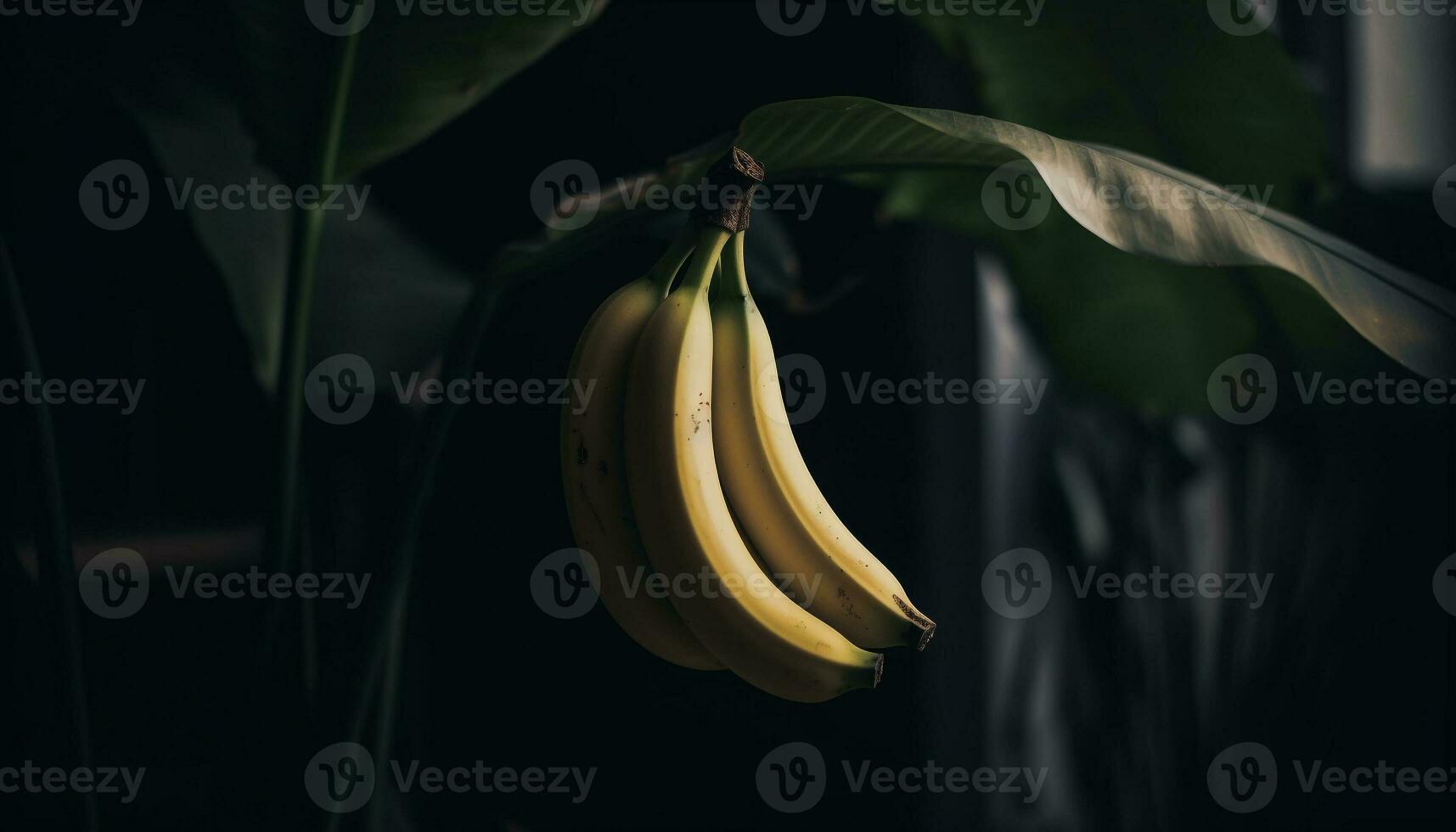 Ripe banana branch, fresh tropical snack food generated by AI photo