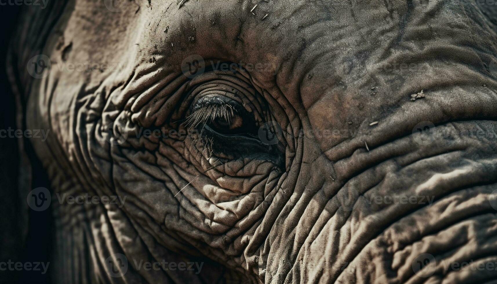 Endangered African elephant wrinkled portrait in nature generated by AI photo