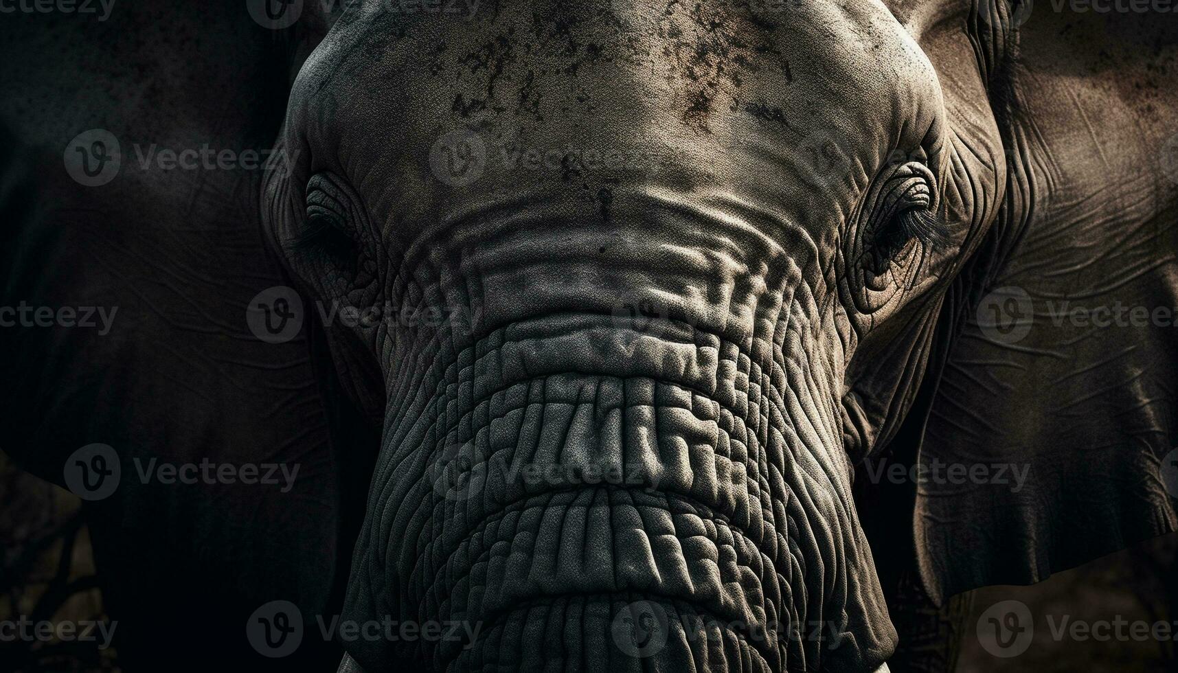 Wrinkled elephant trunk, a portrait of strength generated by AI photo