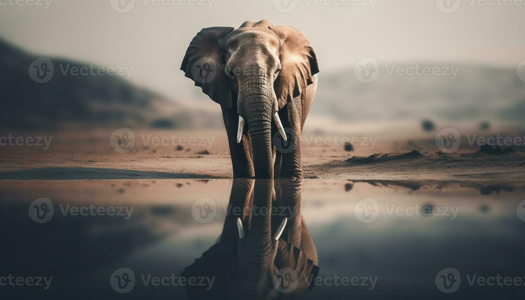 Majestic elephant in tranquil African wilderness scene generated by AI photo