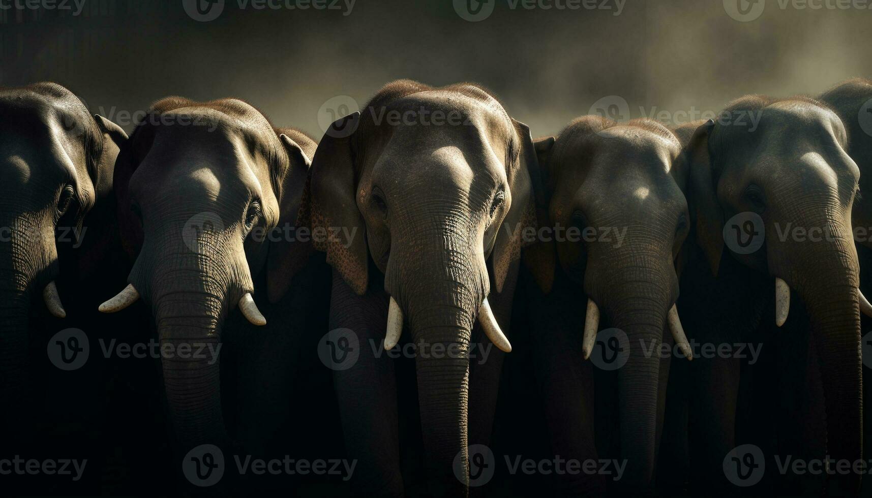 African elephant herd walking in a row generated by AI photo