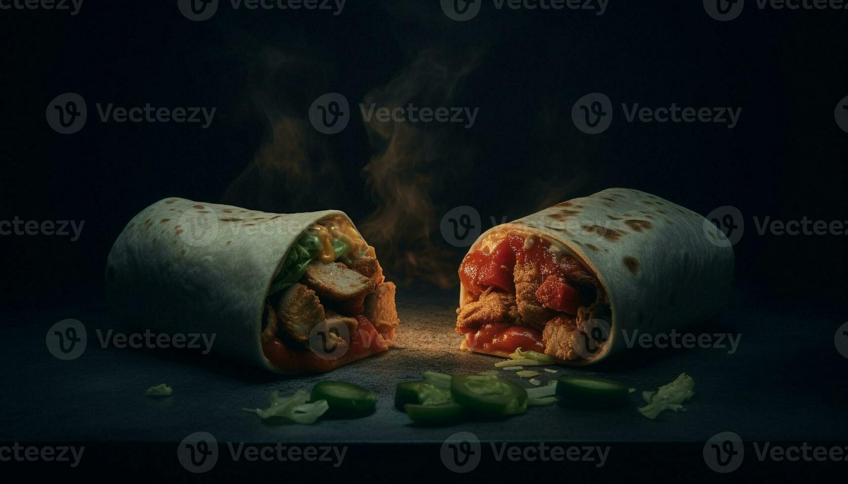 Grilled beef shawarma wrap with fresh vegetables generated by AI photo