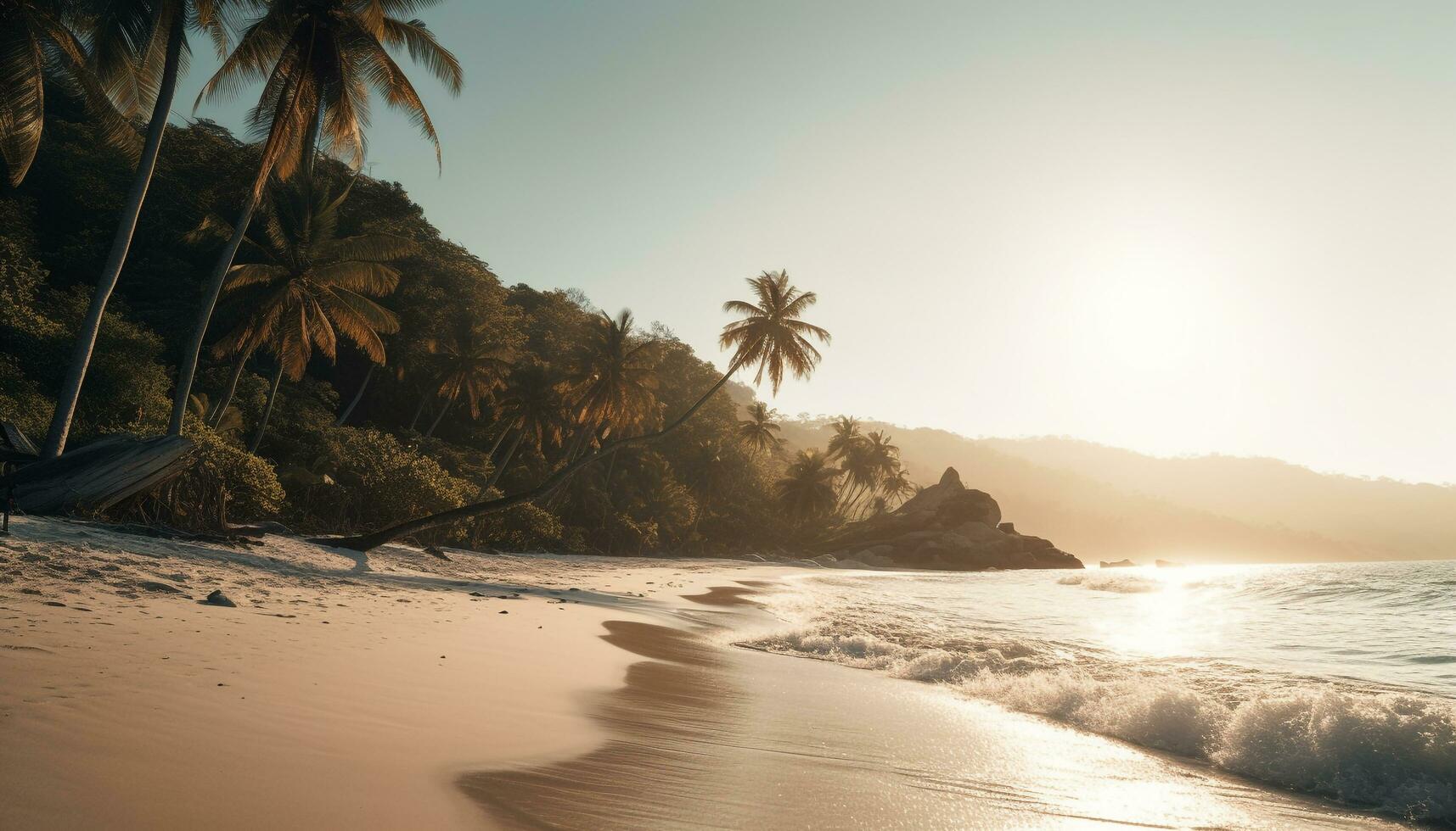 Palm trees sway in the tropical breeze generated by AI photo