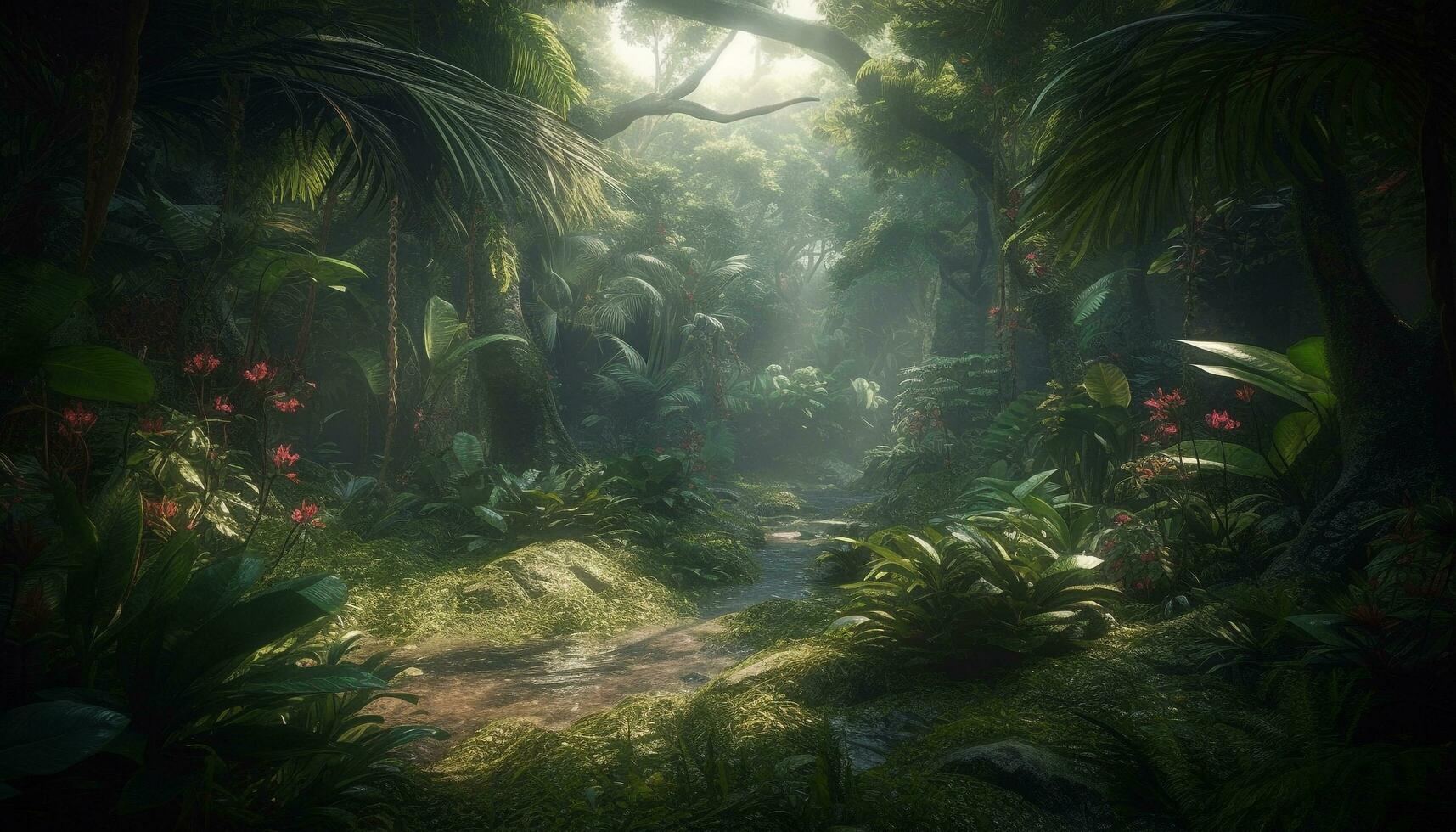 Deep underwater adventure reveals tropical rainforest mystery generated by AI photo
