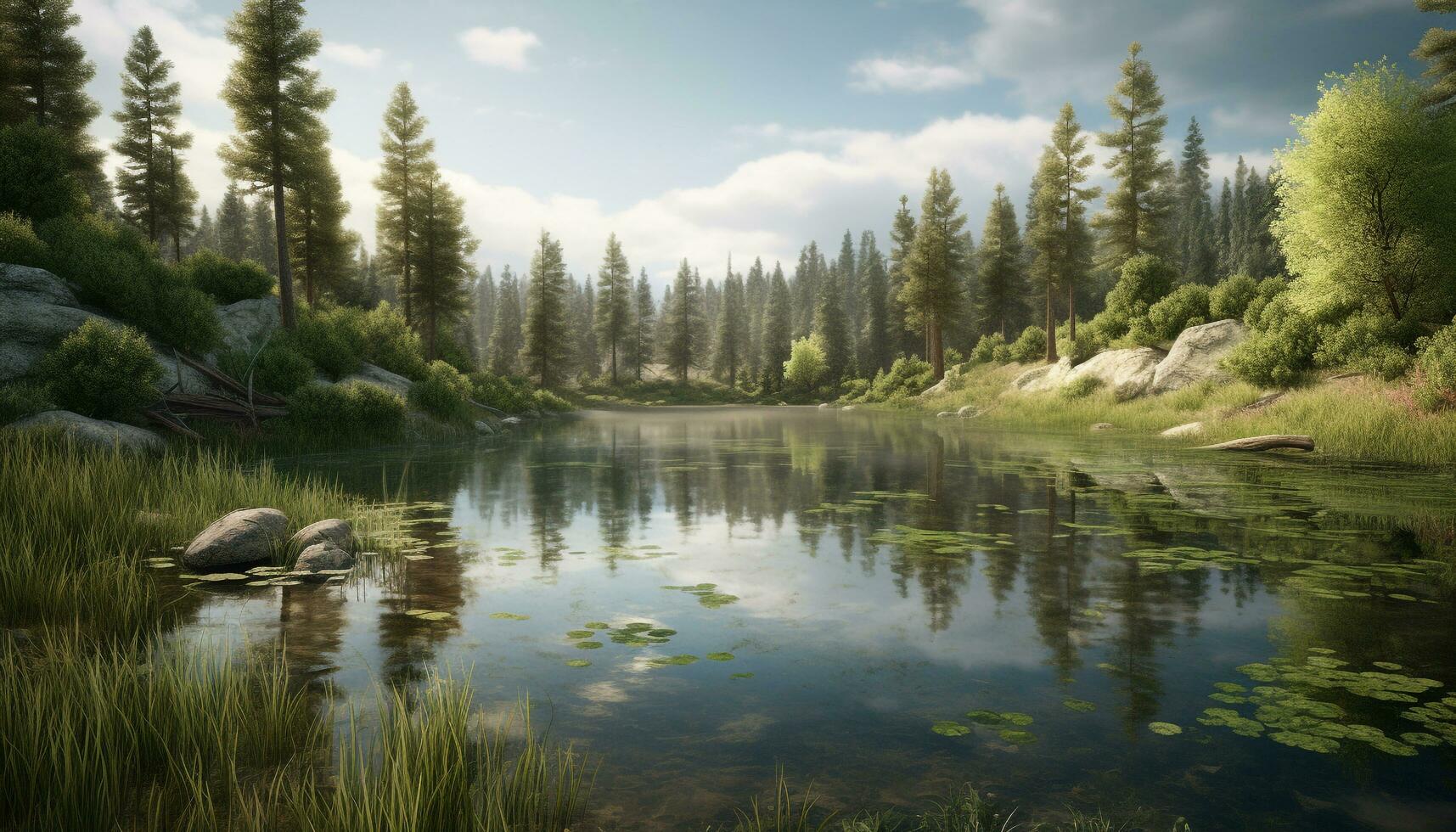 Tranquil scene of autumn pond reflects mountain range generated by AI photo