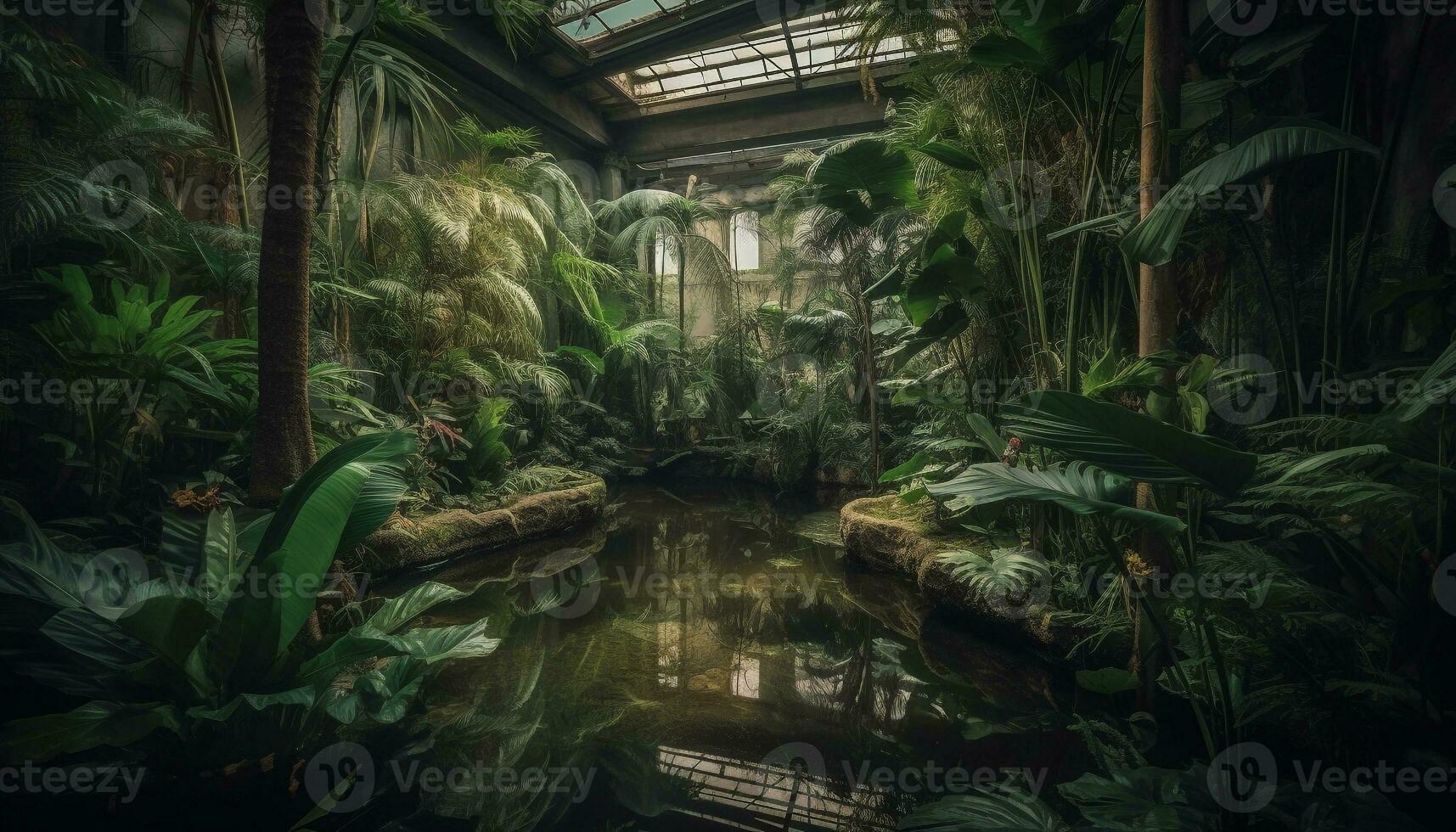 Tranquil scene in tropical rainforest, underwater mystery generated by AI photo
