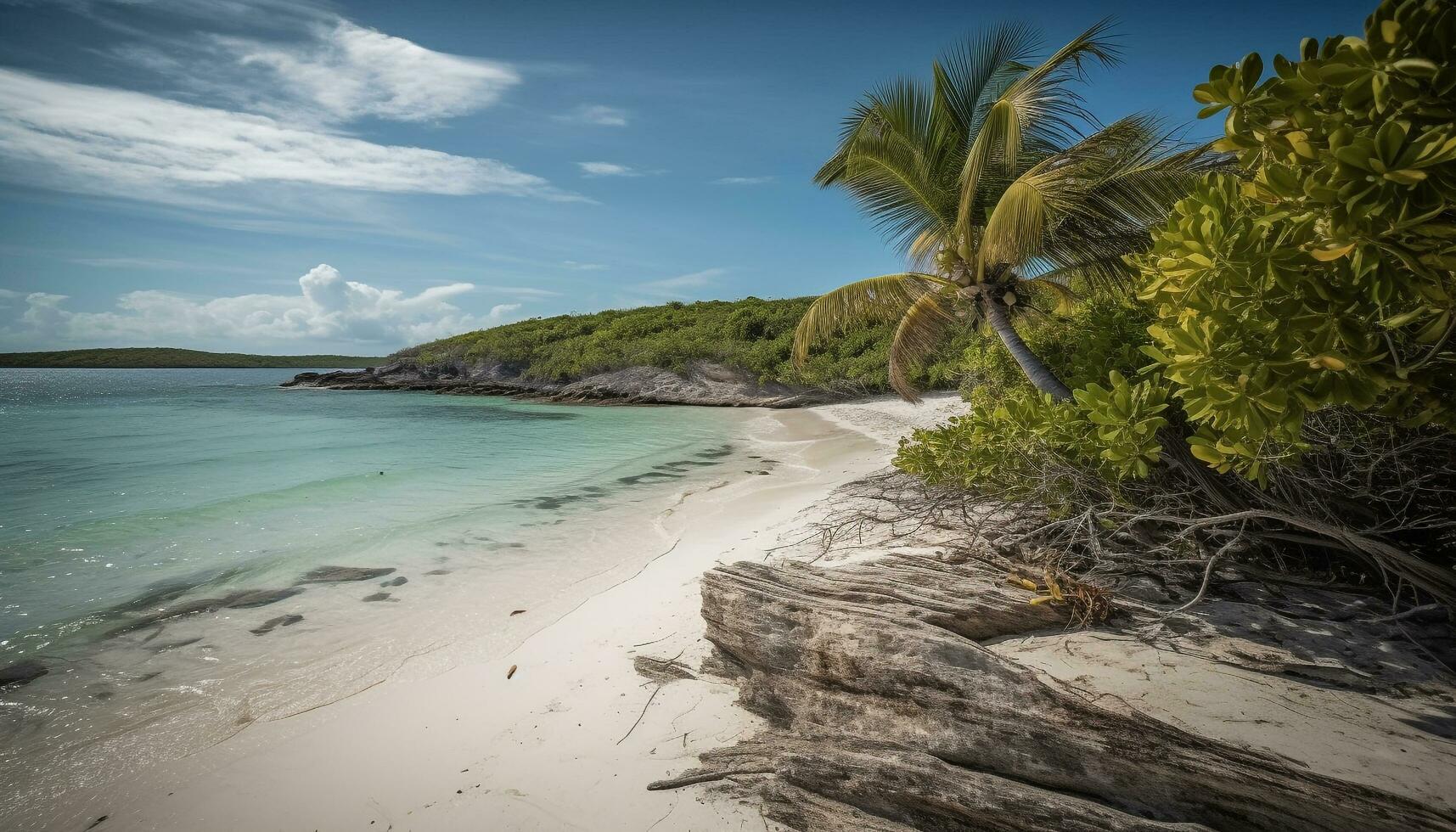 Idyllic palm tree oasis, tranquil Caribbean vacation generated by AI photo