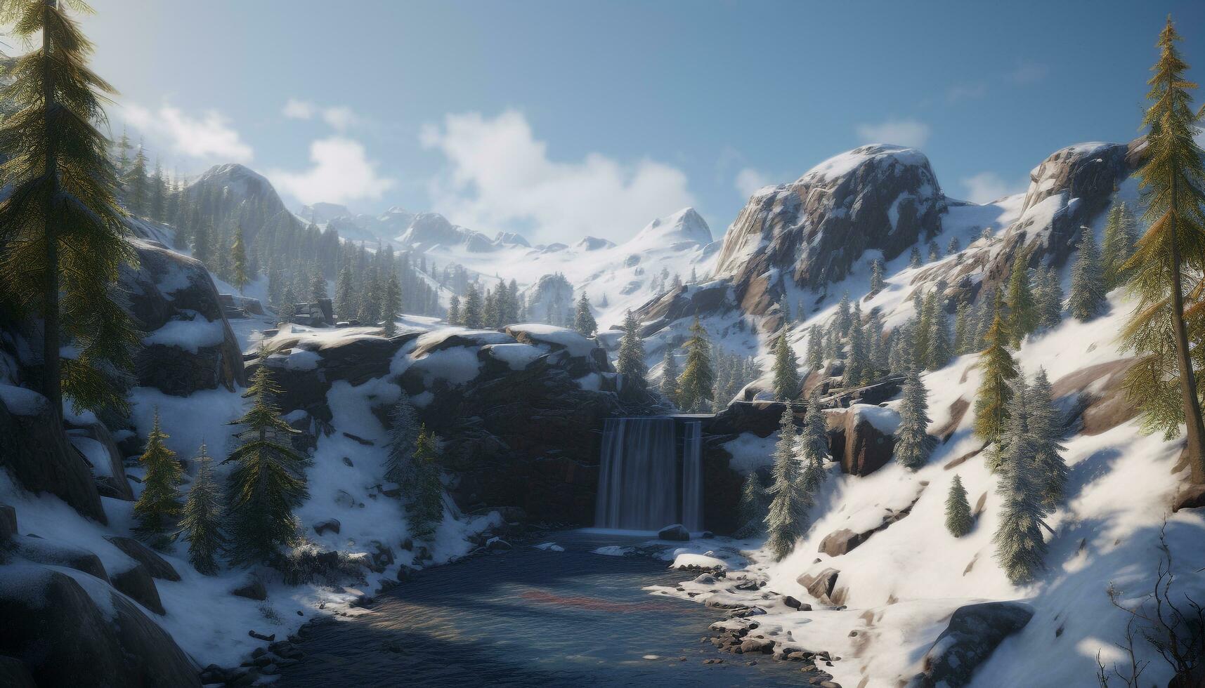 Majestic mountain peak, frozen in tranquil scene generated by AI photo