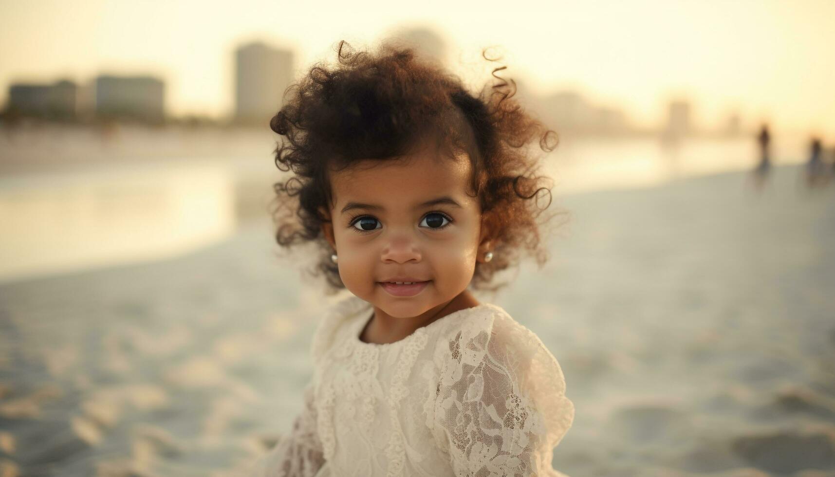 Smiling children playing in the sun and sand generated by AI photo