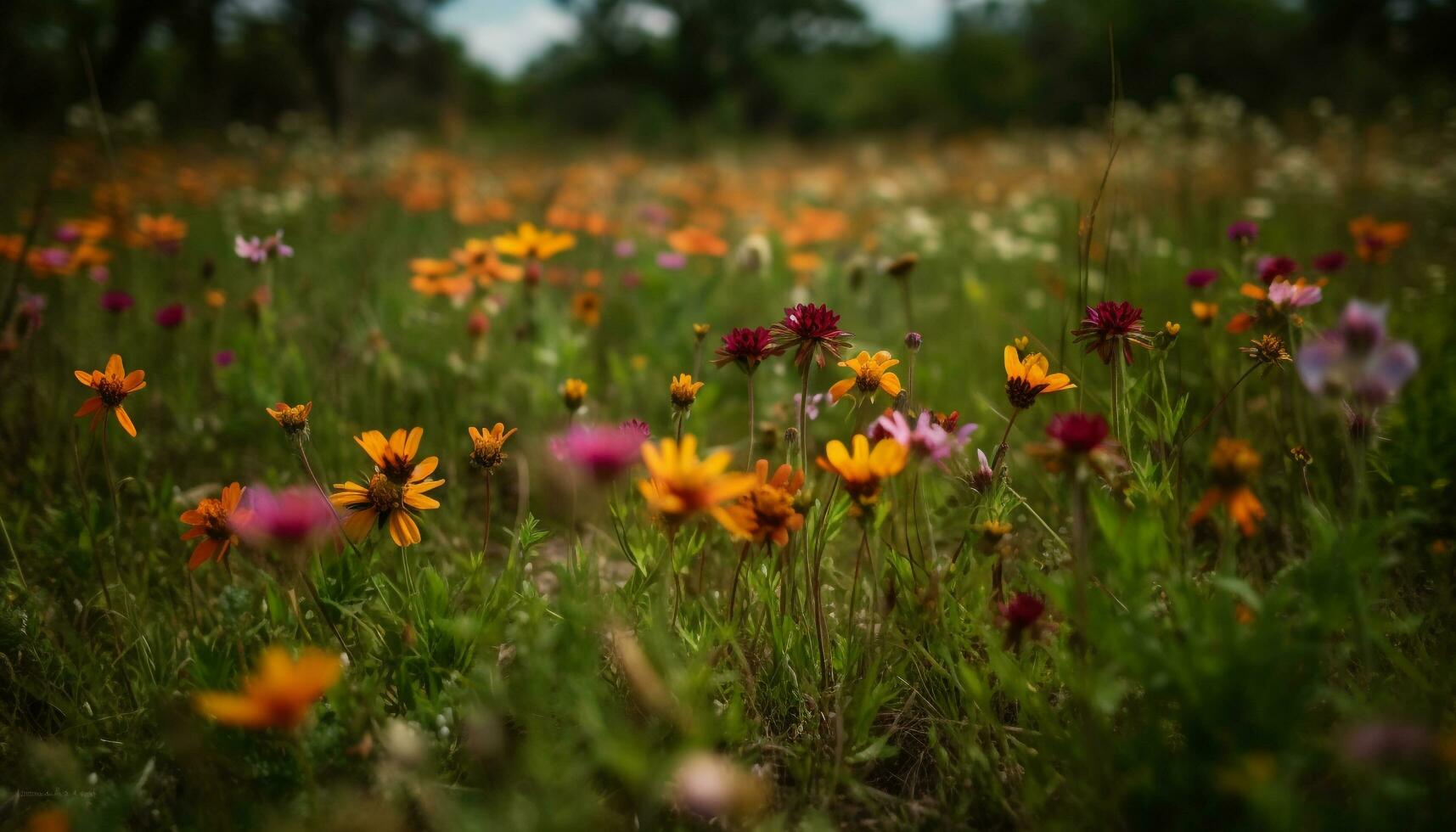 Vibrant daisy blossoms in tranquil meadow pasture generated by AI photo