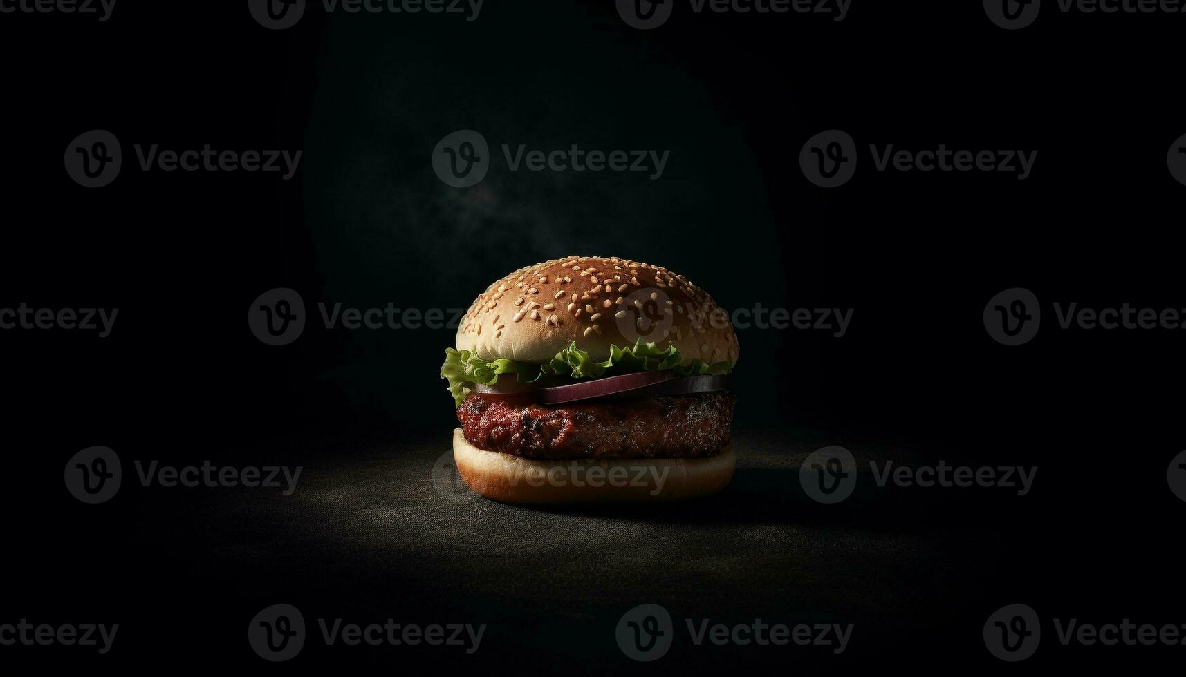 A la parrilla carne de vaca hamburguesa con queso, tomate, y cebolla generado por ai foto