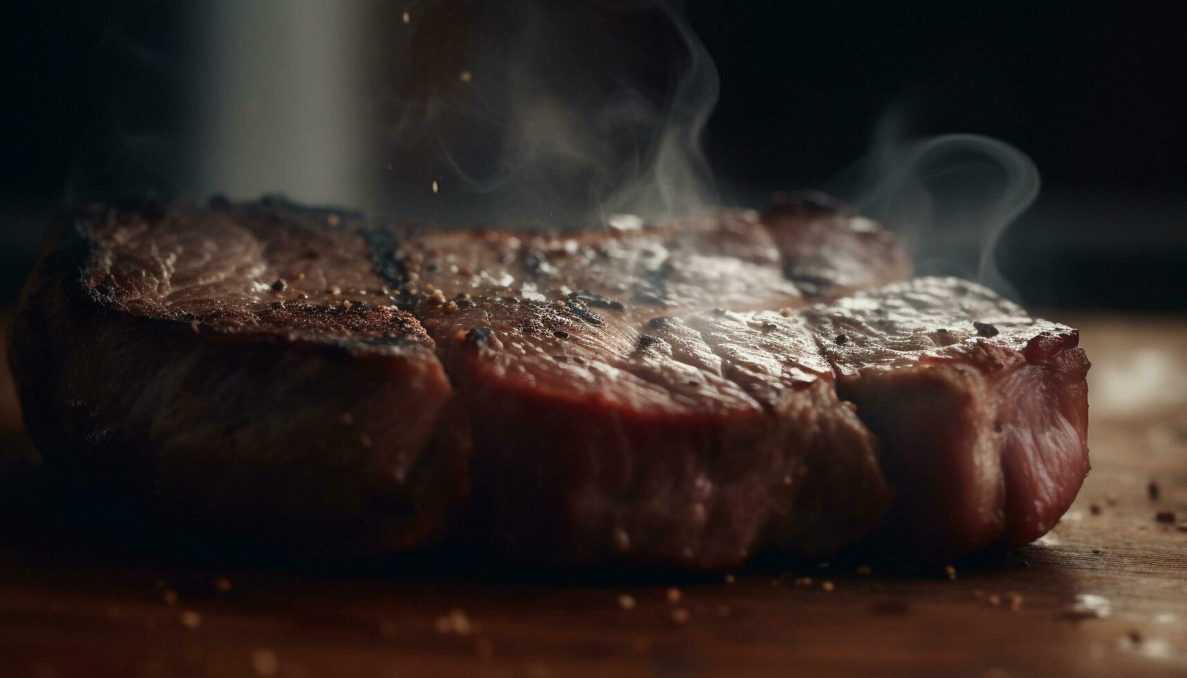 Grilled sirloin steak, rare and juicy, smoky generated by AI photo