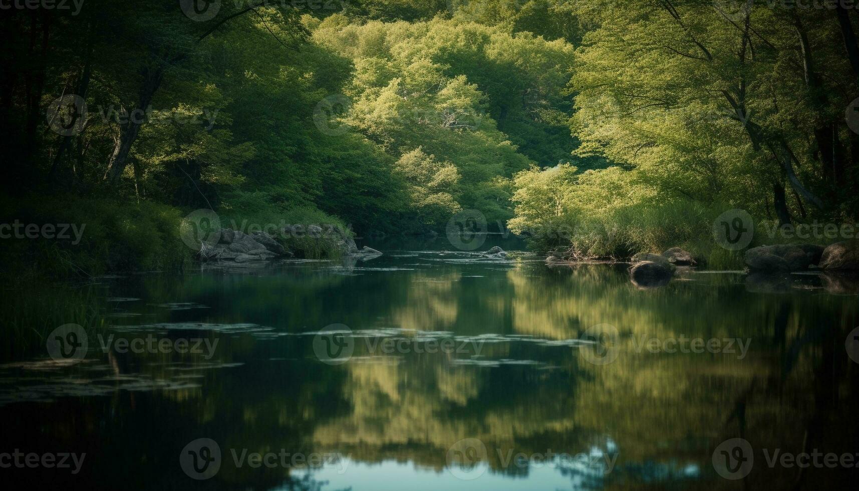 Tranquil scene Reflection of autumn trees in pond generated by AI photo