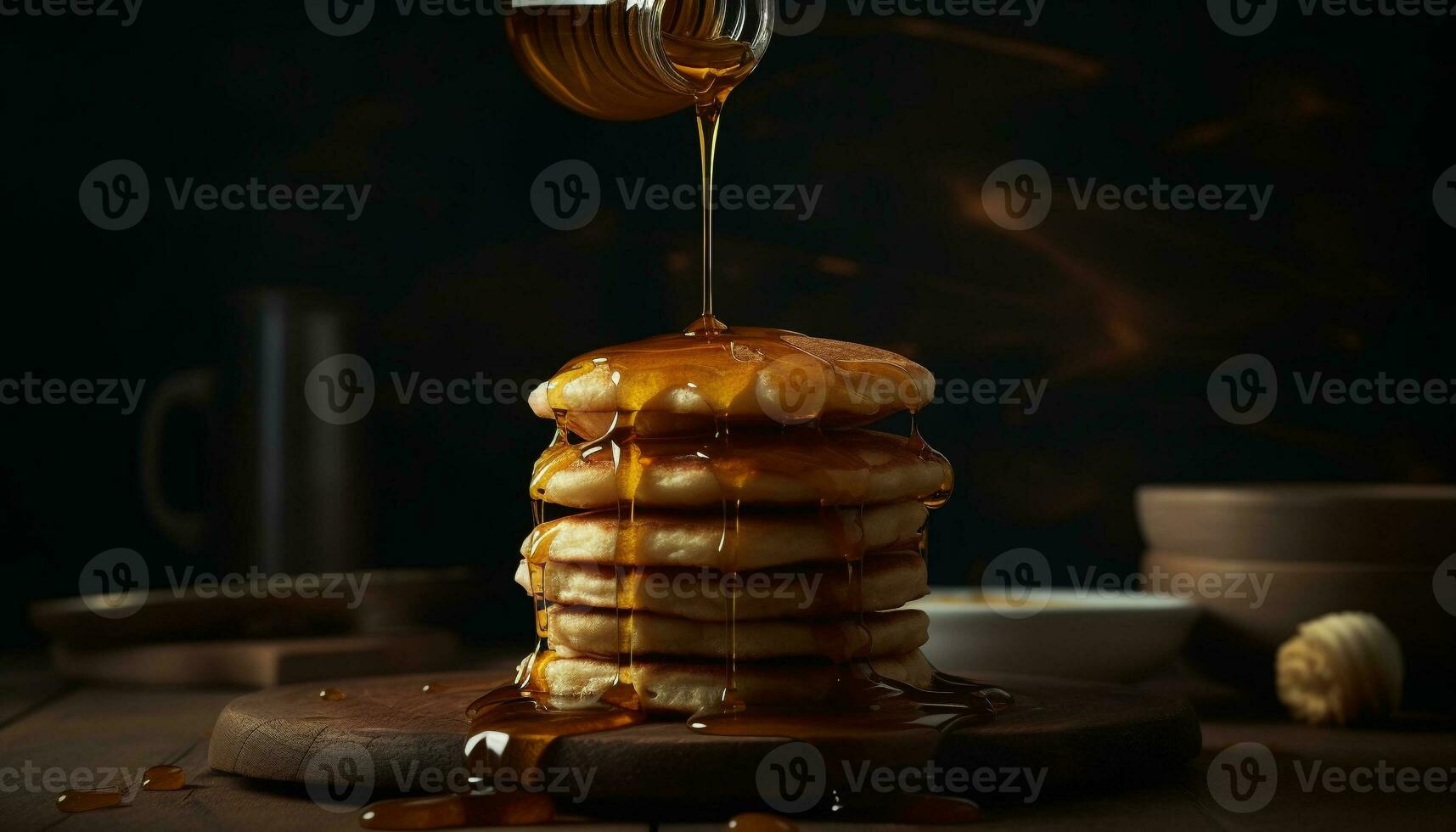 Homemade pancake stack with sweet honey syrup generated by AI photo