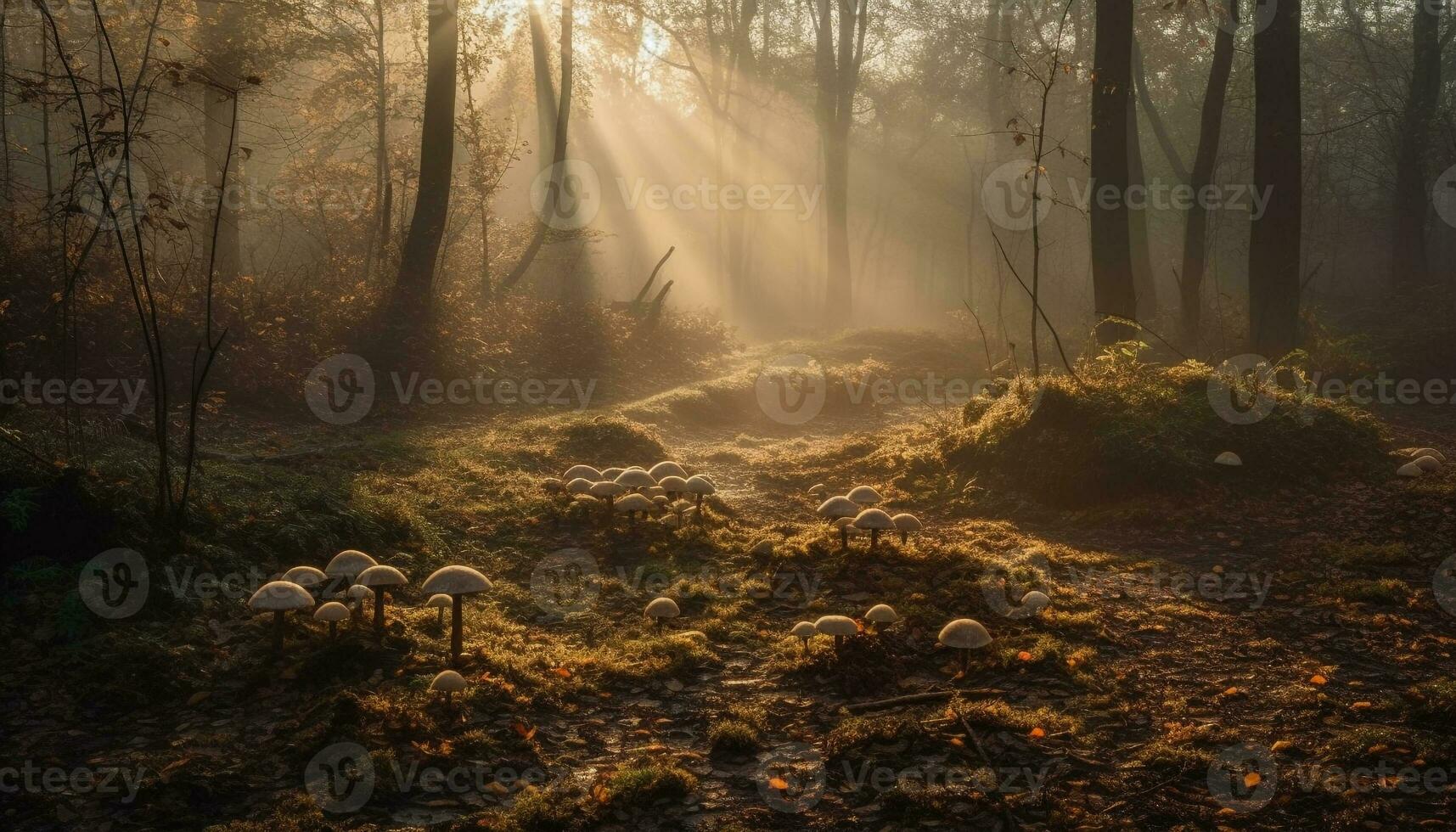 Autumn forest mystery edible fungus growth on tree generated by AI photo