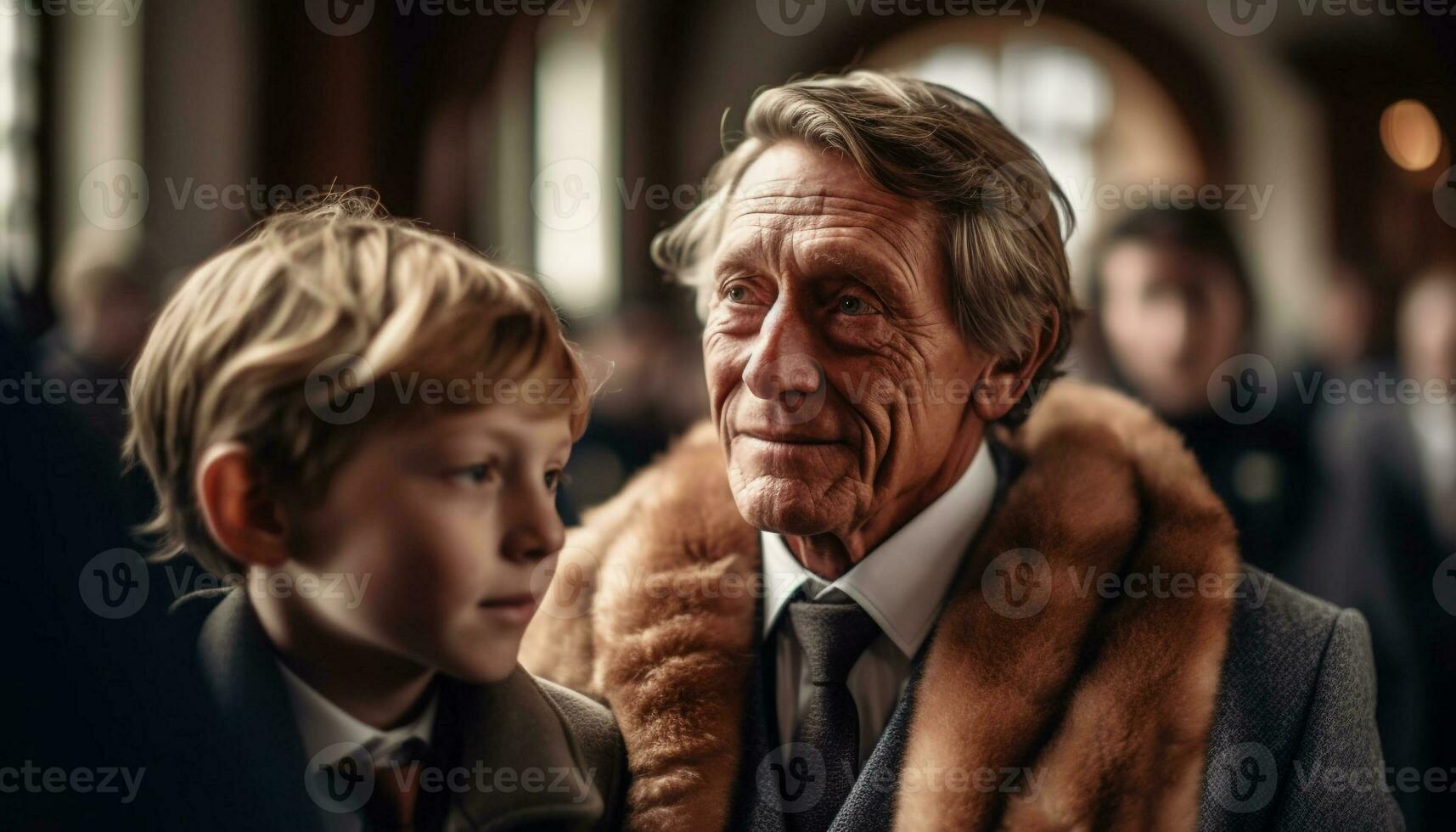 Family portrait Three generations of successful businessmen generated by AI photo