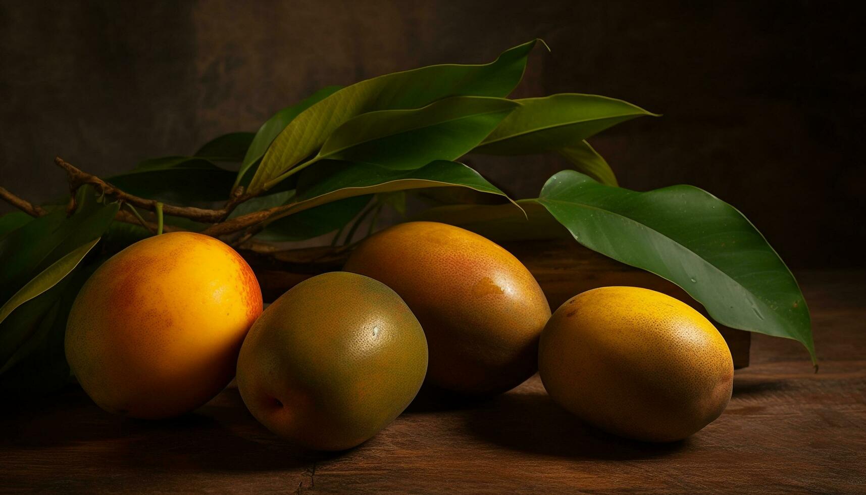 A rustic table, adorned with fresh fruit generated by AI photo