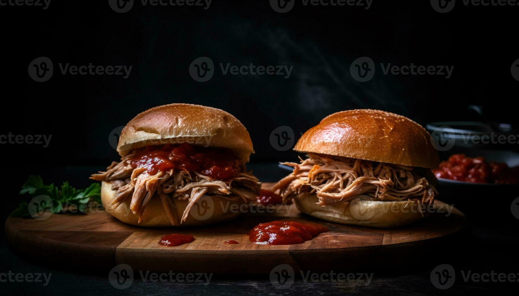 Grilled beef burger on rustic bun, ready to eat generated by AI photo