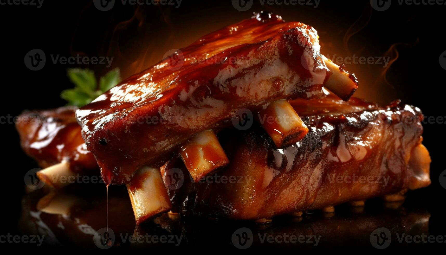 Grilled pork rib, smoked and ready to eat generated by AI photo