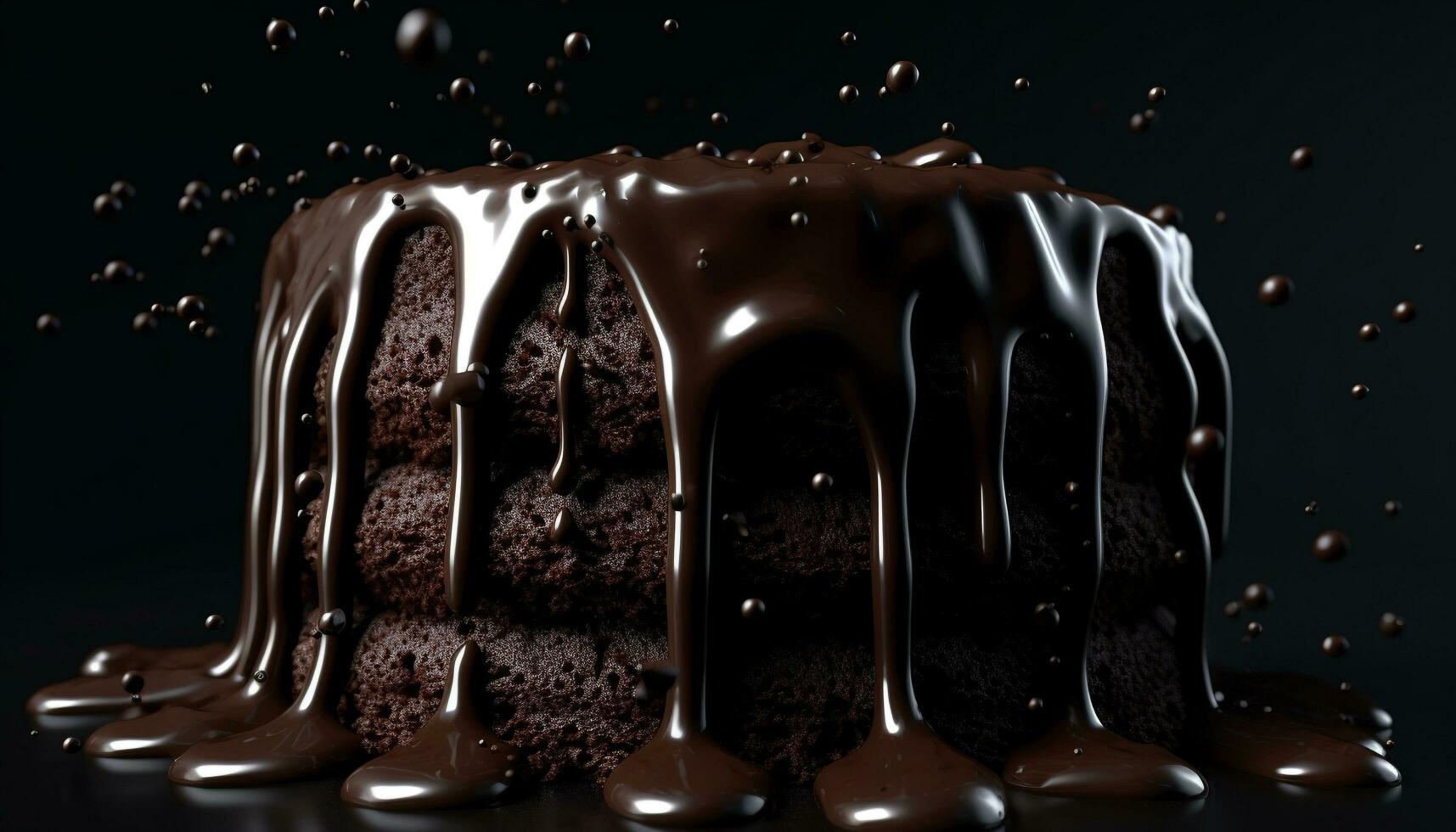 Indulgent slice of dark chocolate cake with icing generated by AI photo