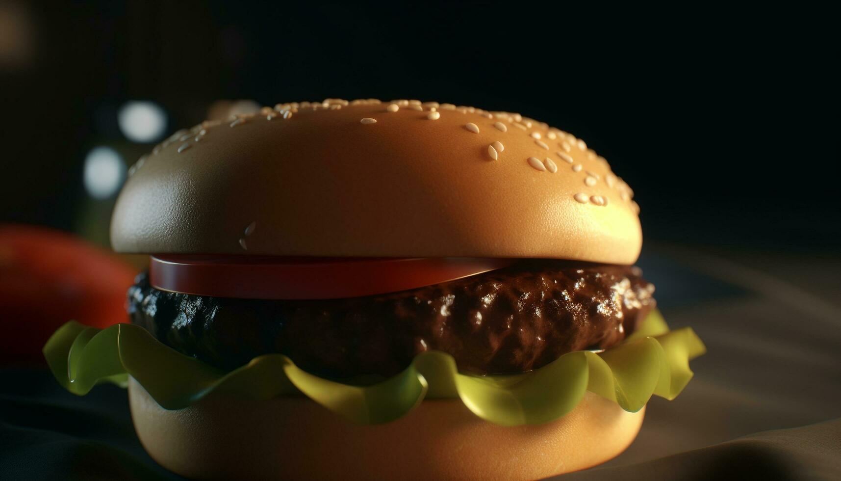 Grilled cheeseburger on sesame bun with fries generated by AI photo