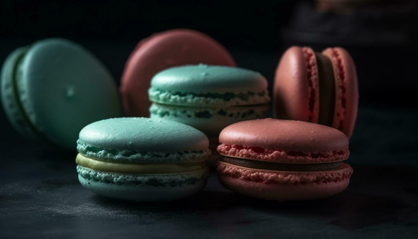 A stack of gourmet macaroons, a sweet indulgence generated by AI photo