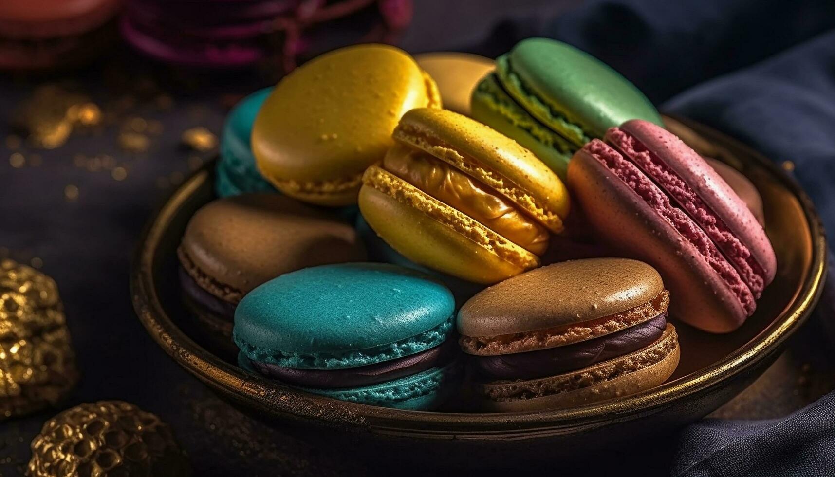A stack of homemade macaroons, a sweet indulgence generated by AI photo