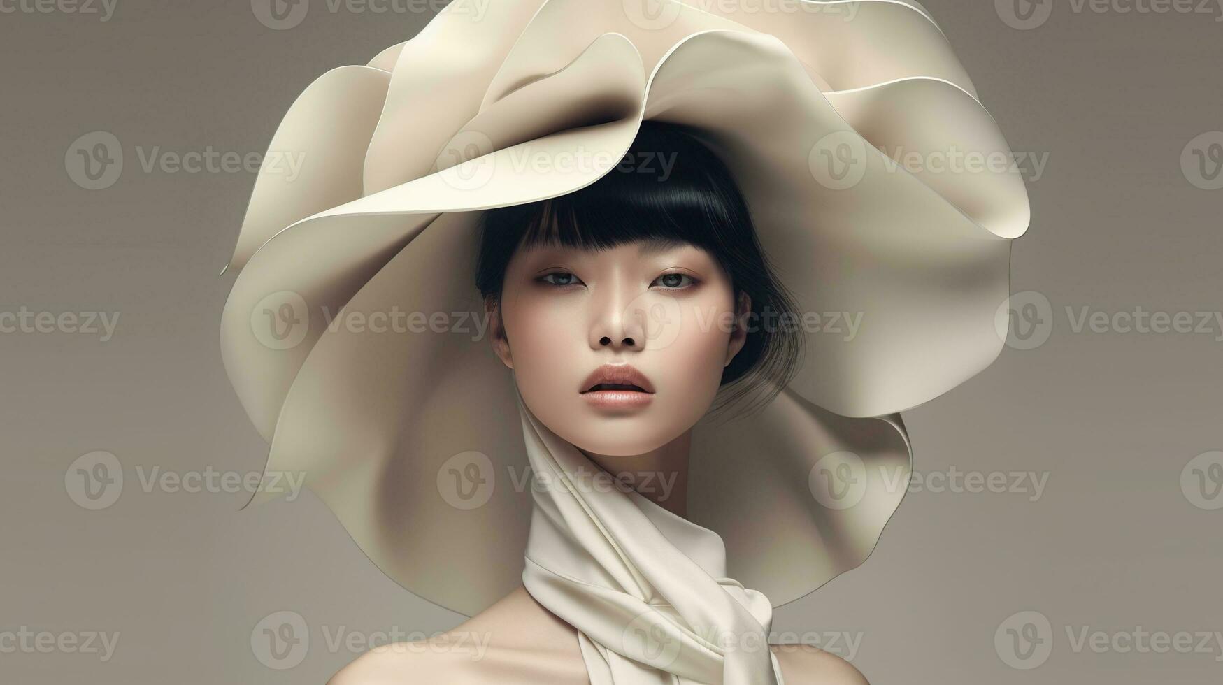 An illustration of a fashion portrait of a woman combined with abstract art., AI Generated photo