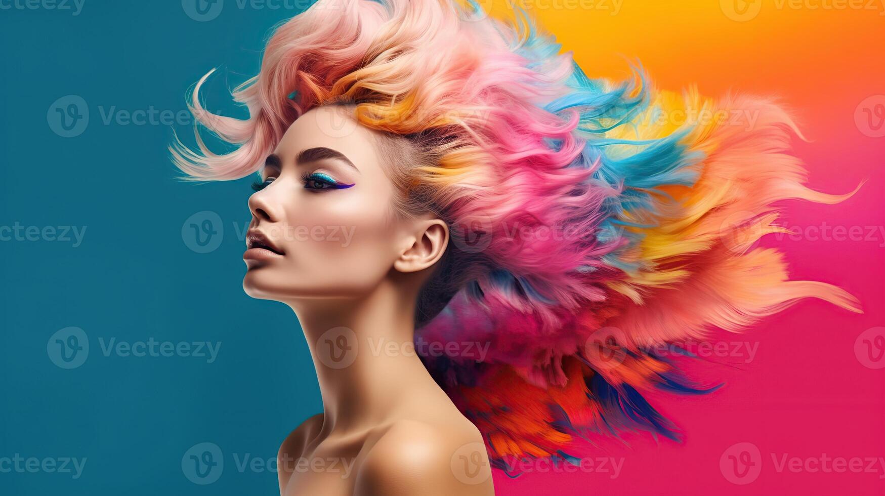 An illustration of a fashion portrait combined with abstract art., photo
