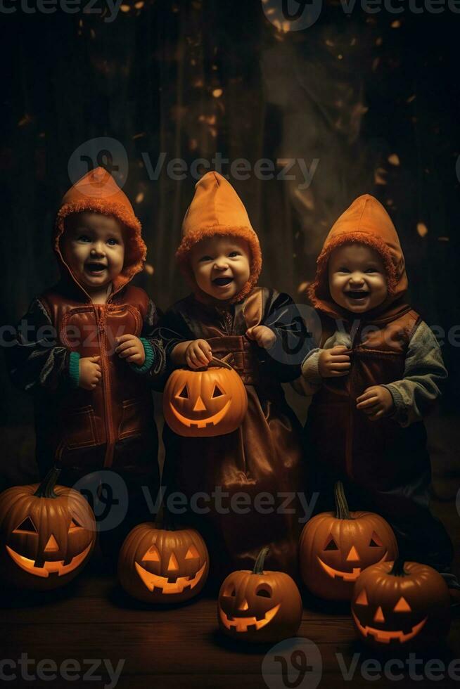 An illustration of children wearing a halloween costume , AI Generated photo